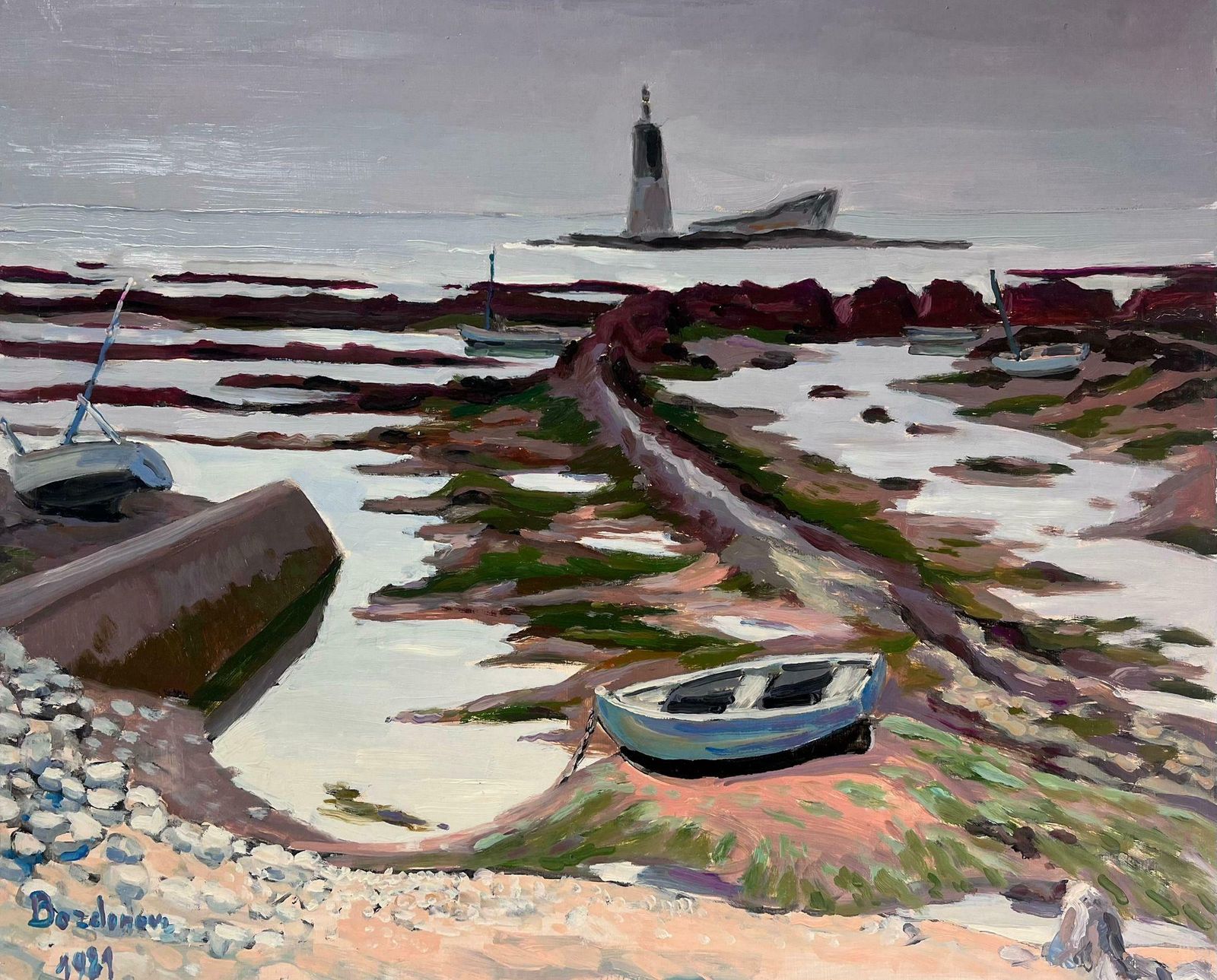 Georges Bordonovecontemporary French Impressionist Oil Boat In Stone Beach Bay Landscape