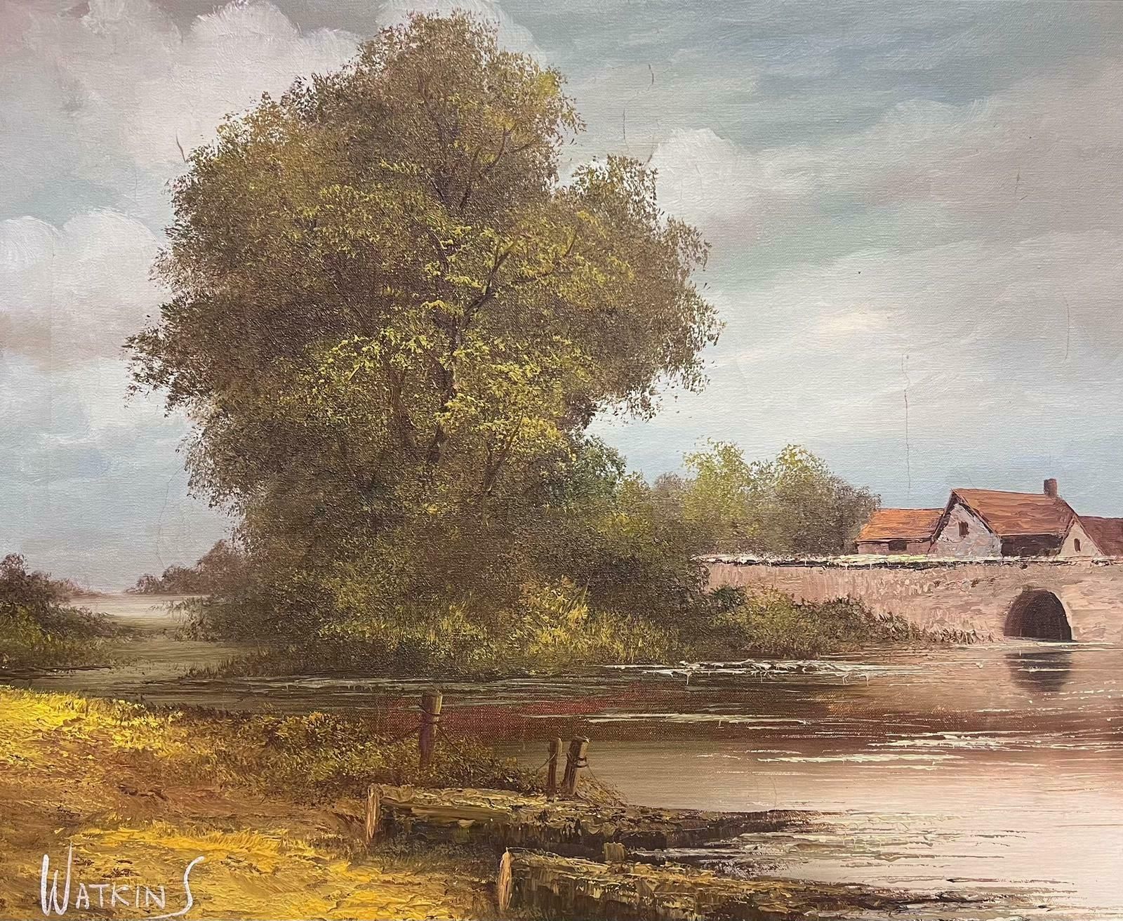 English Artisttranquil Rural English River Landscape Signed Oil Painting On Canvas photo furniture