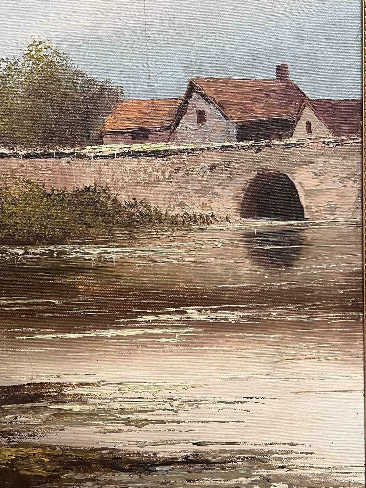 English Artisttranquil Rural English River Landscape Signed Oil Painting On Canvas photo for sale