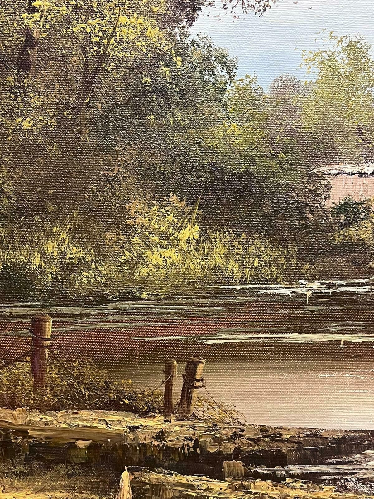 English Artisttranquil Rural English River Landscape Signed Oil Painting On Canvas photo Art