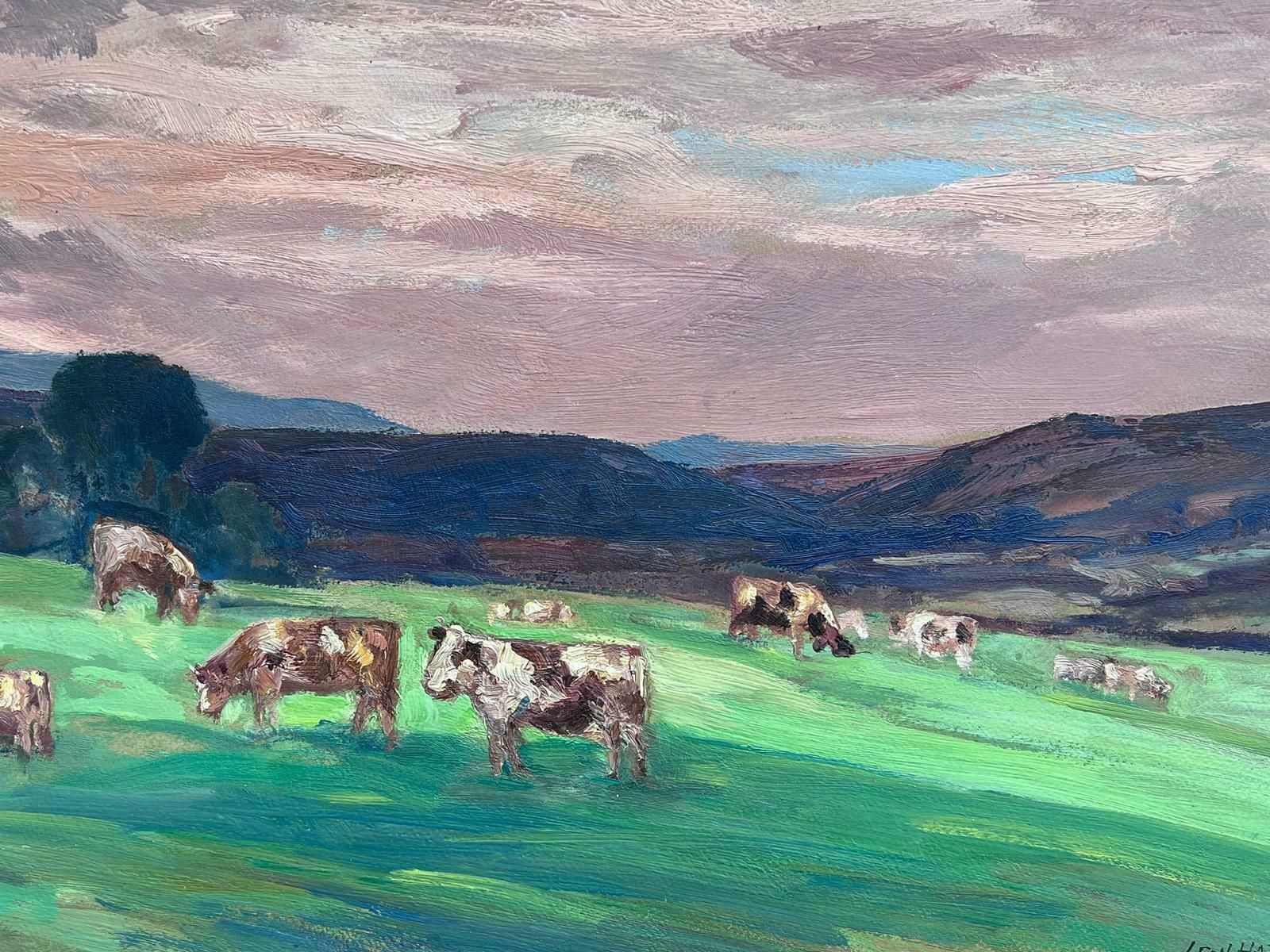 Leon Hatotvintage French Oil Painting Dotted Cows Munching On Vibrant Green Grass photo Art