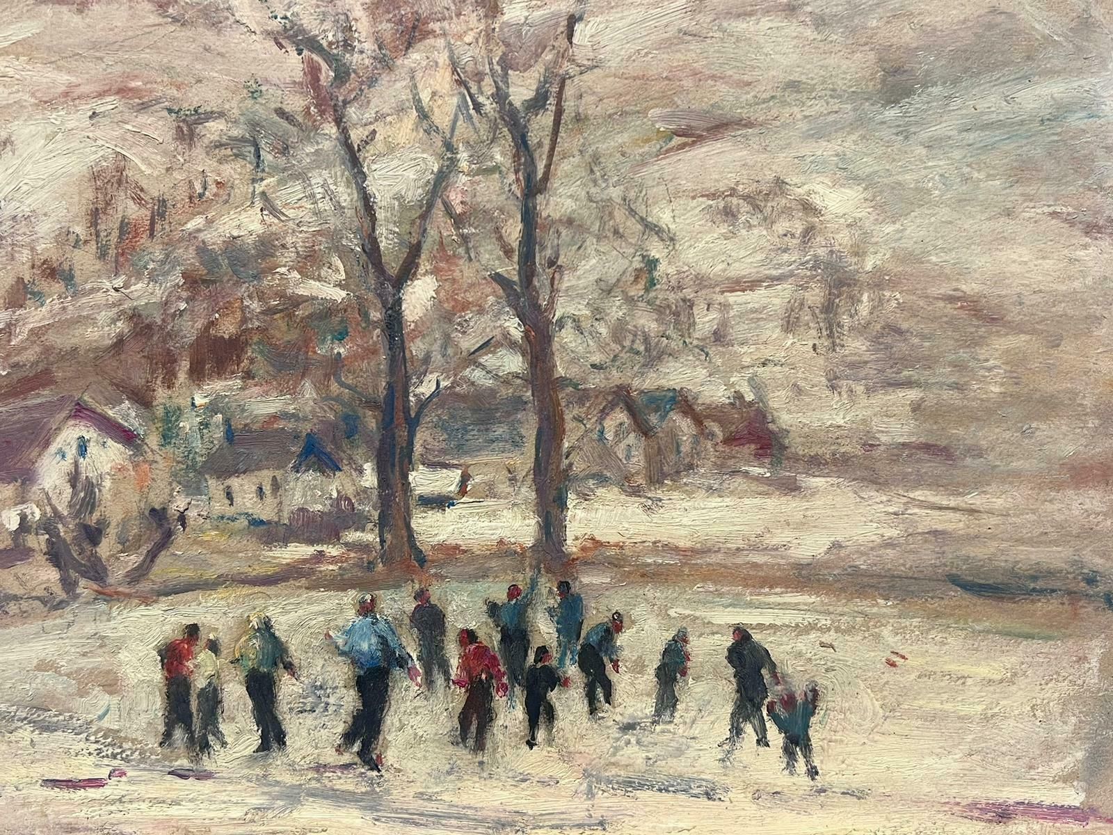 Leon Hatotvintage French Impressionist Oil Figures Playing Snowball In The Winter photo furniture