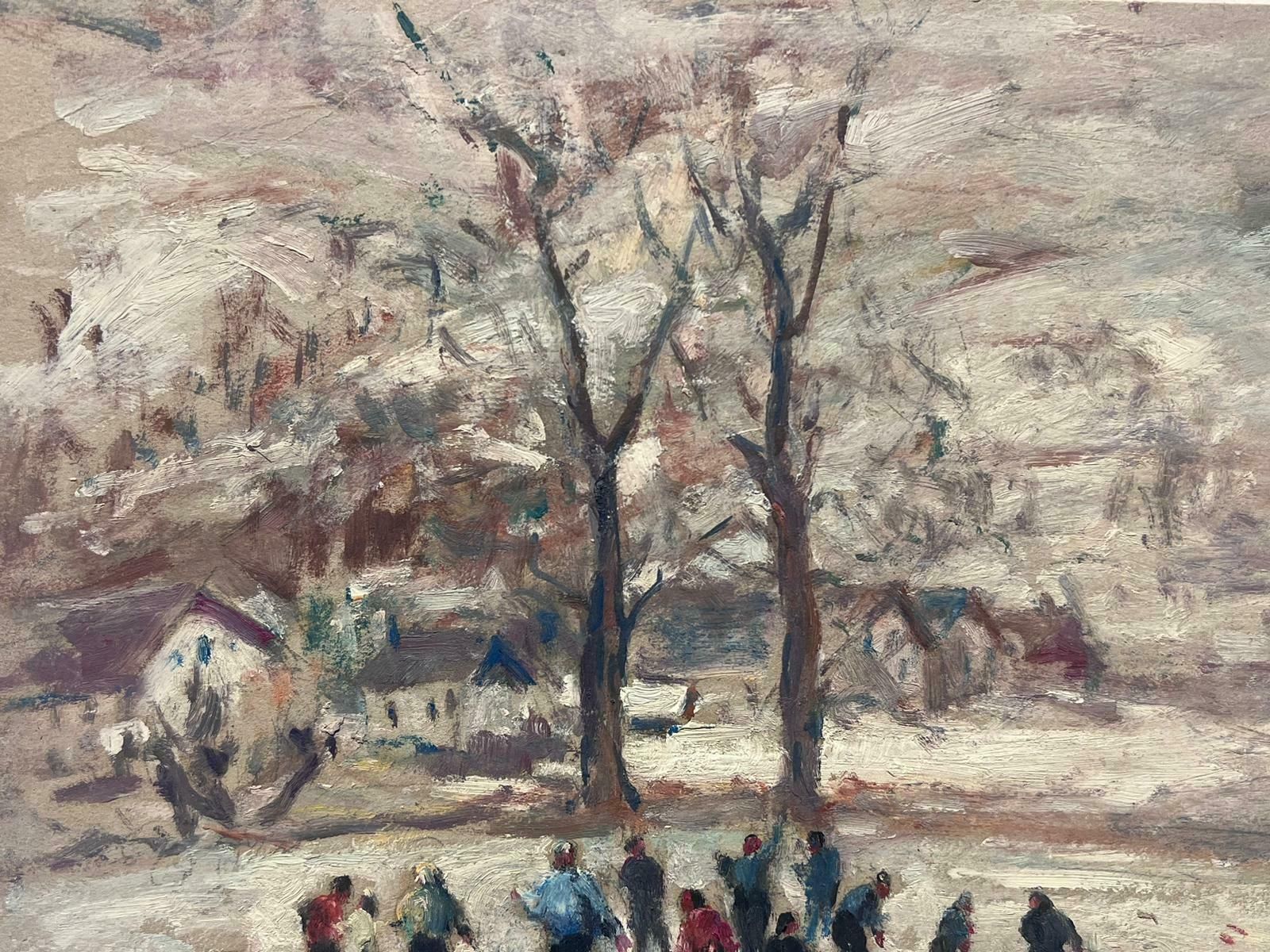 Leon Hatotvintage French Impressionist Oil Figures Playing Snowball In The Winter photo for sale