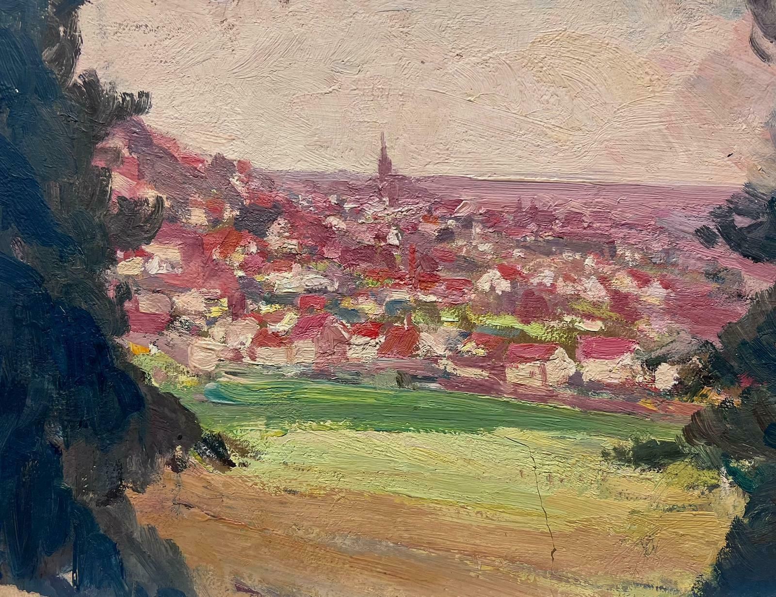 Leon Hatotvintage Oil Painting Of A Pink French Town Landscape photo furniture