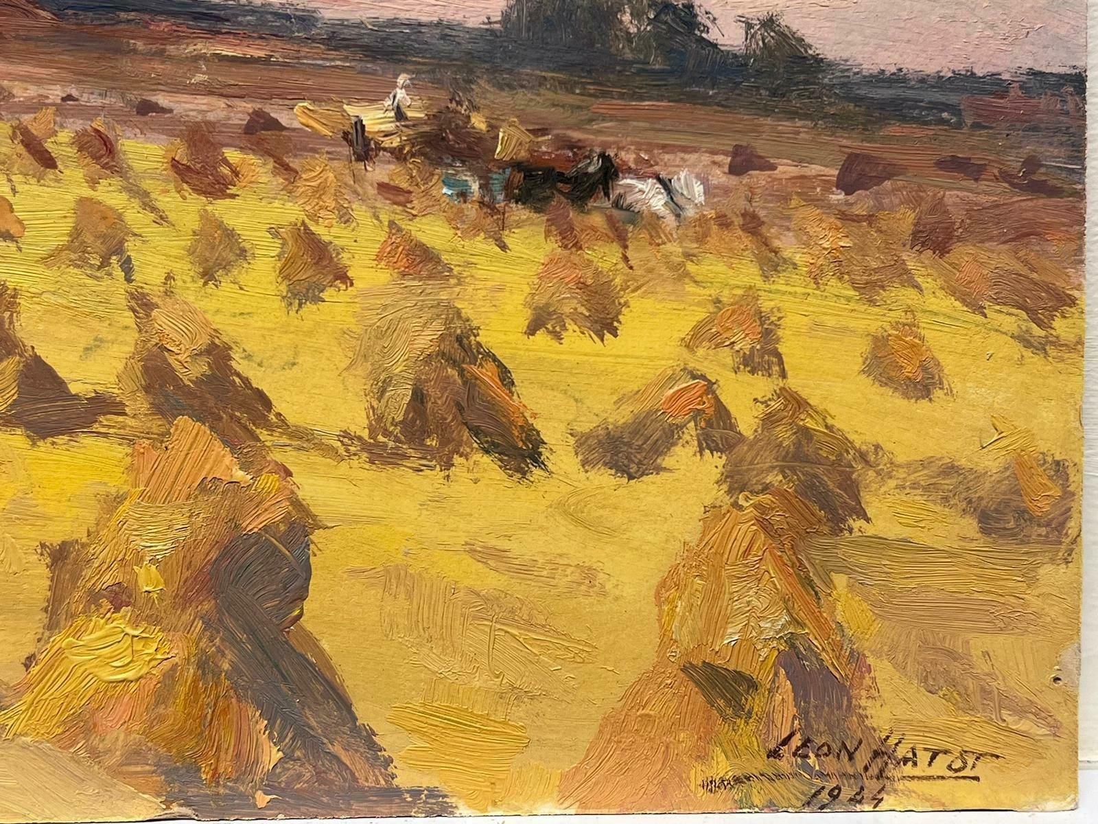 Leon Hatotvintage French Oil Painting Of A Golden Field Of Hay Bales photo furniture
