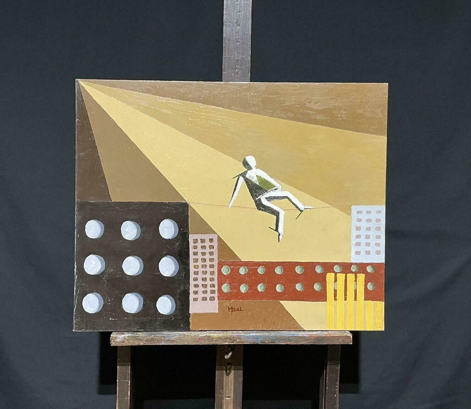 French Paintercontemporary French Cubist Abstract   Geometric Composition   Tightrope Walker photo furniture
