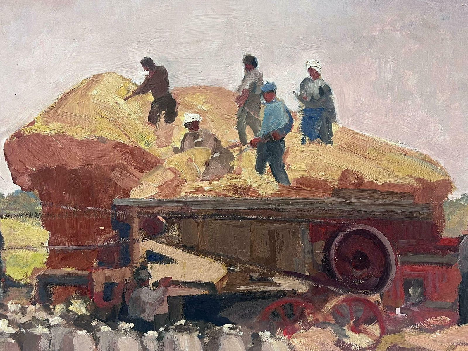 Leon Hatotfrench Impressionist Oil Painting Mid 20th Century Harvest Workers In Field photo Art