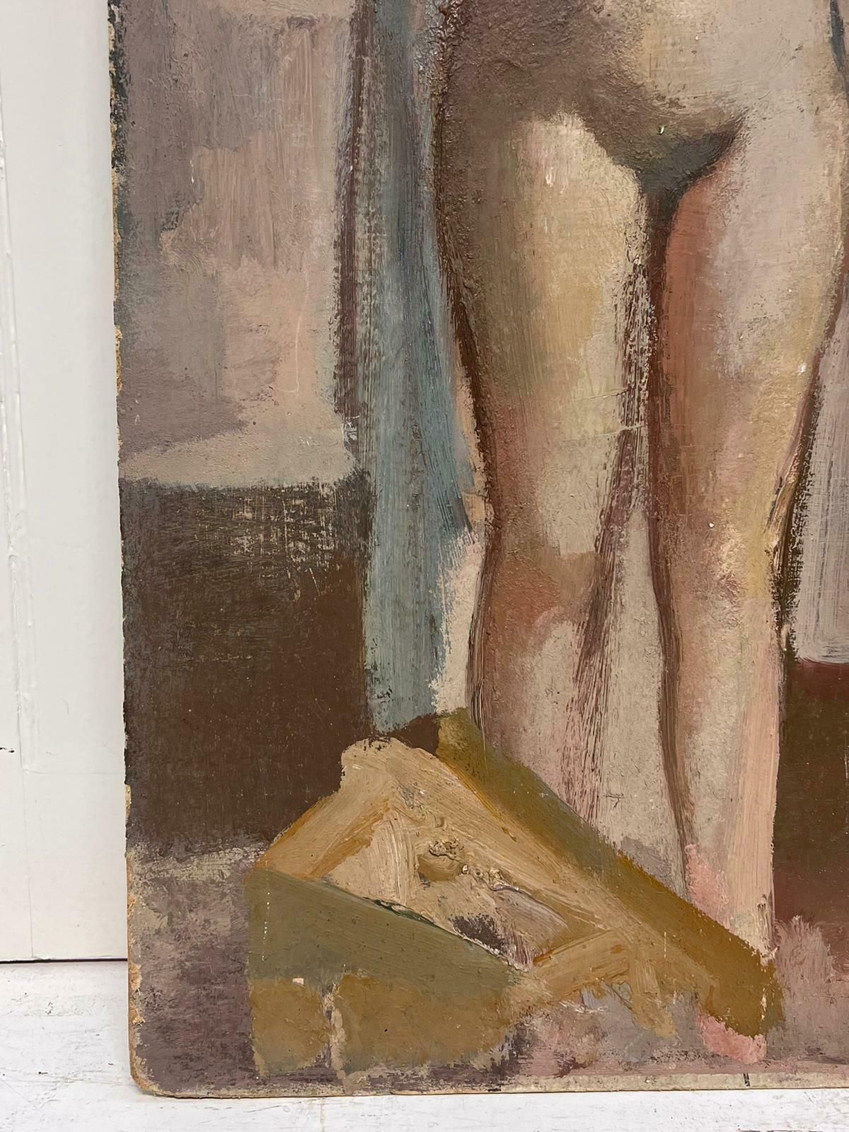 British 1960'slarge 1960's British Modernist Oil Painting Tall Nude Lady Standing In Studio1960's photo for sale