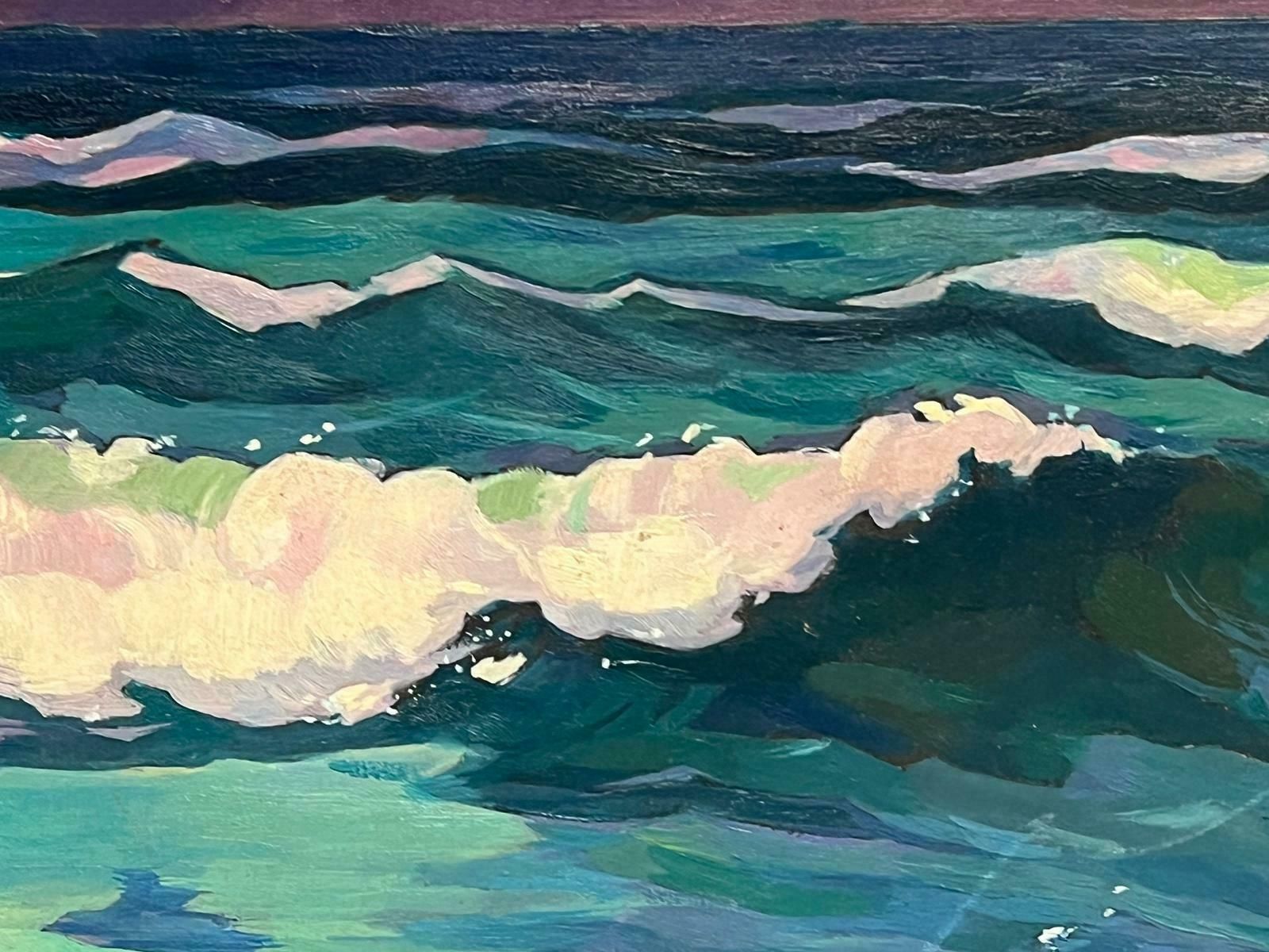 Louis Eugene Glasser20th Century French Modernist Signed Oil Rolling Waves At Sea Turquoise & Purple photo Art