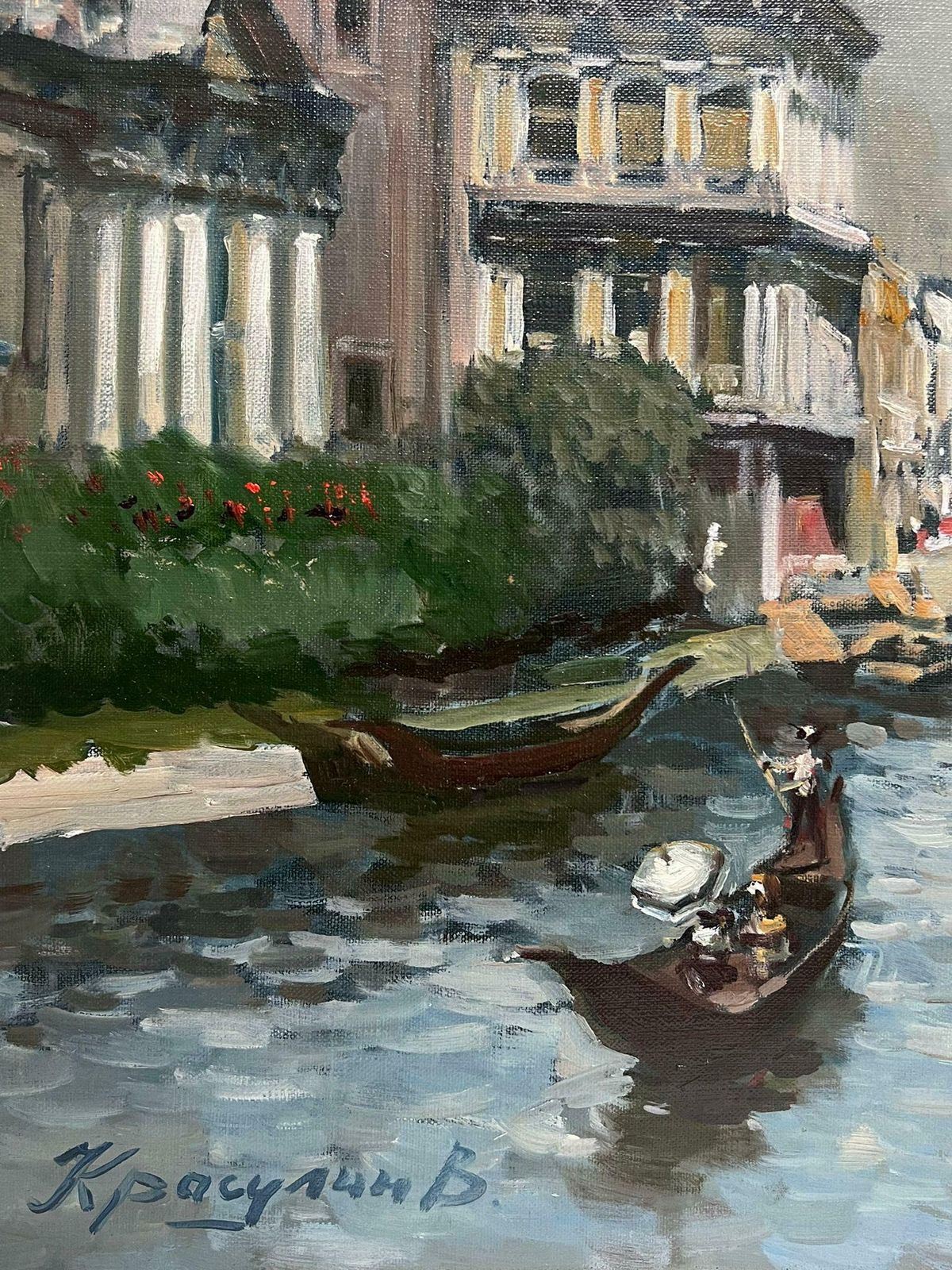 Russian Schooltranquil Venetian Canal Backwater By Russian Impressionist Artist, Signed photo furniture