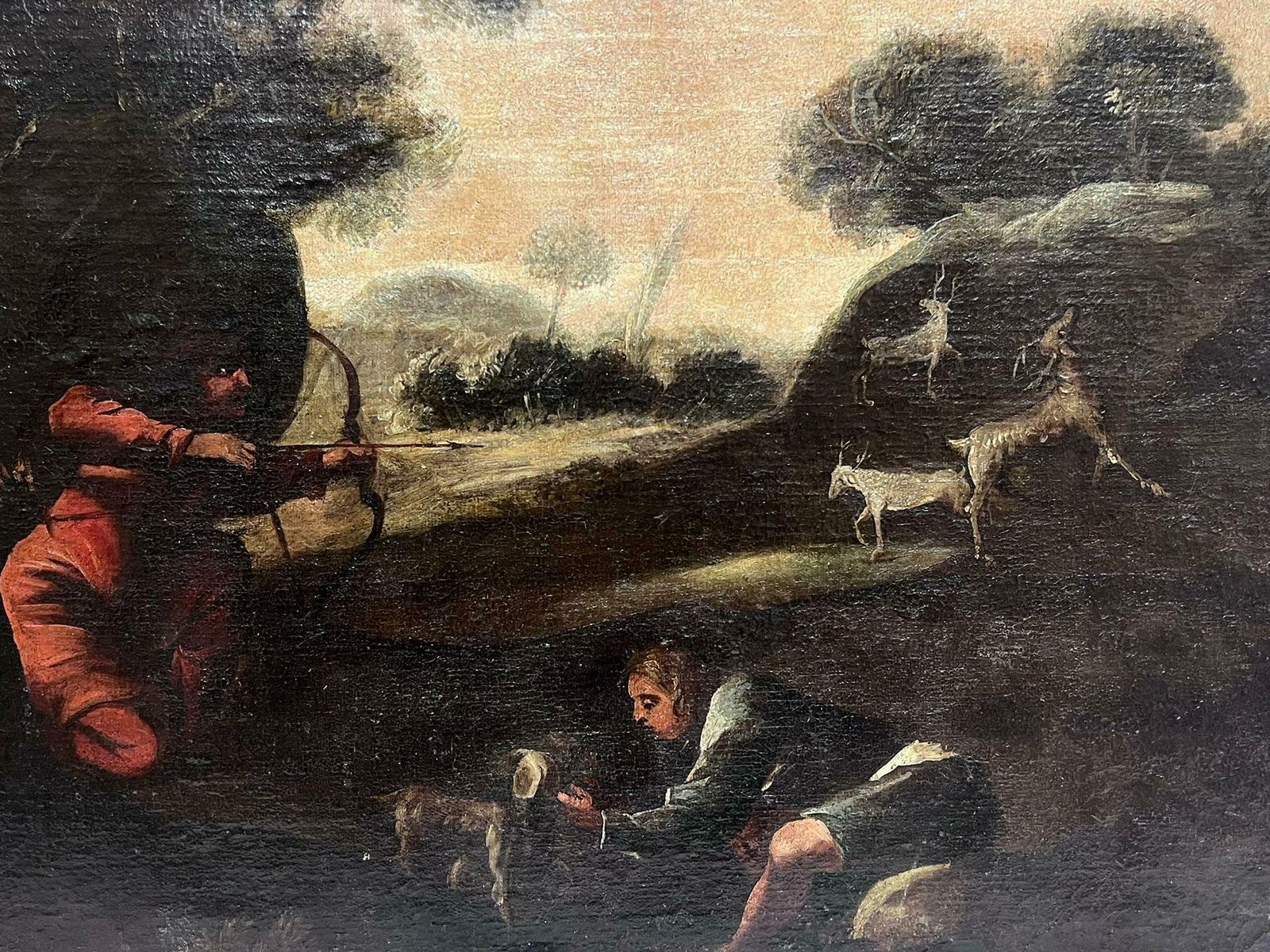 17th Century Baroque Old Master Oil Painting Stag Hunting Party In Landscape photo furniture