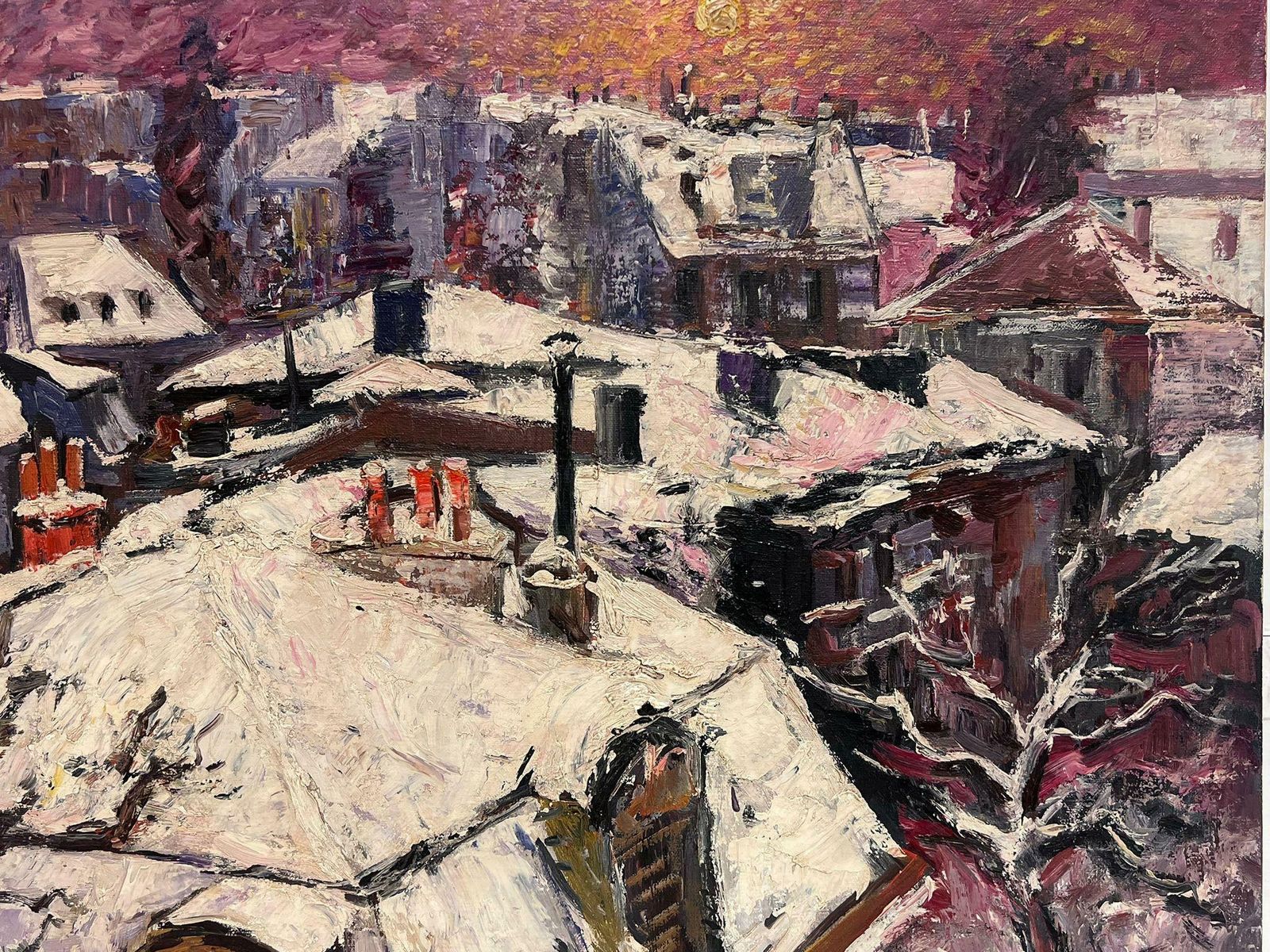 Paul Flaubertparis Roof Tops In The Snow At Dusk Signed French Impressionist Oil Painting photo furniture