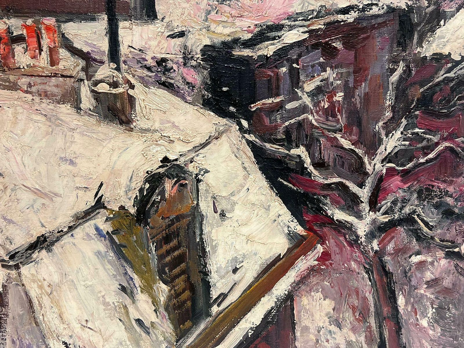 Paul Flaubertparis Roof Tops In The Snow At Dusk Signed French Impressionist Oil Painting photo 1328.0