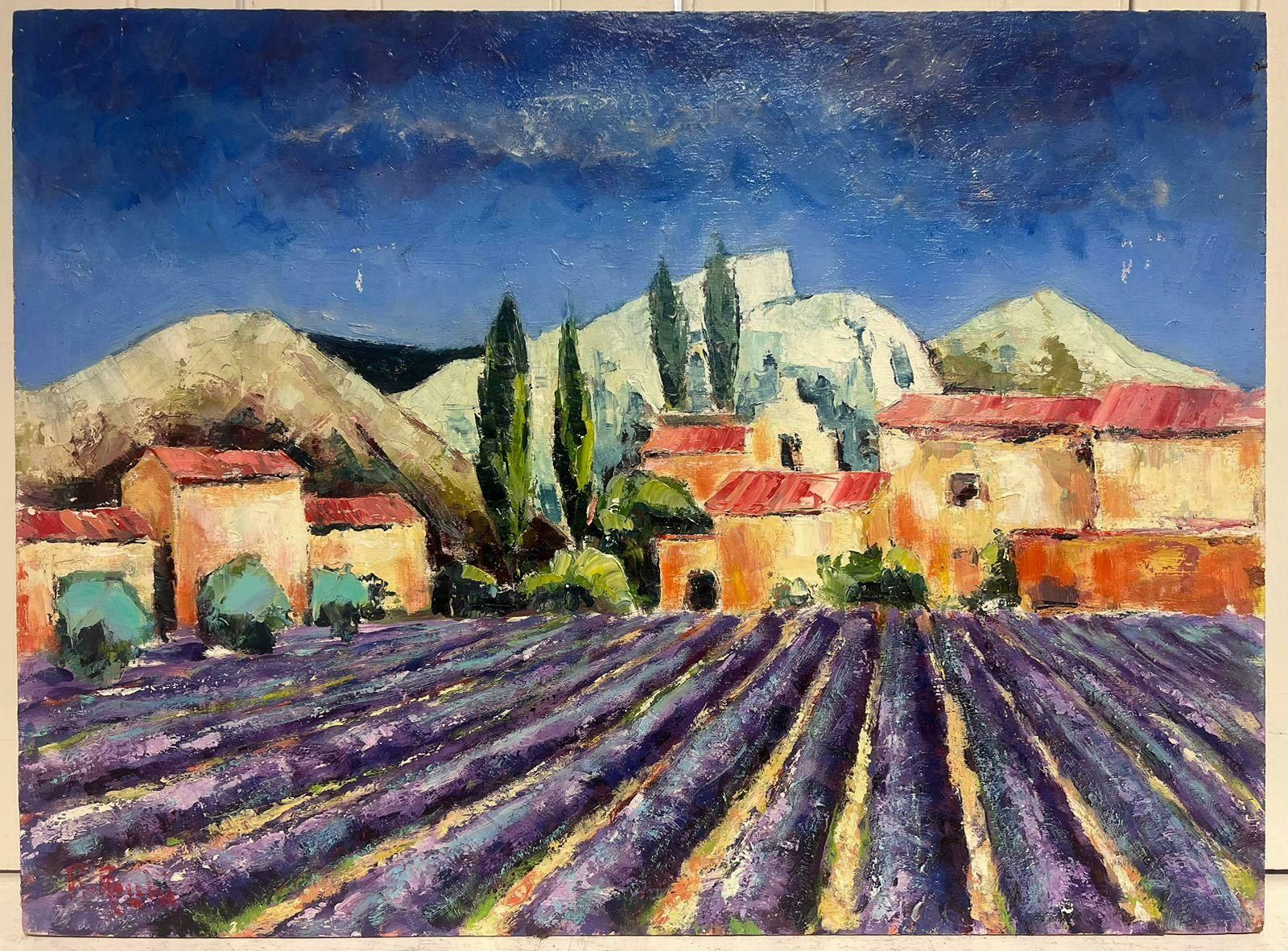 French Schoollavender Fields In Provence Old Stone Mas Houses Large French Oil Painting photo furniture