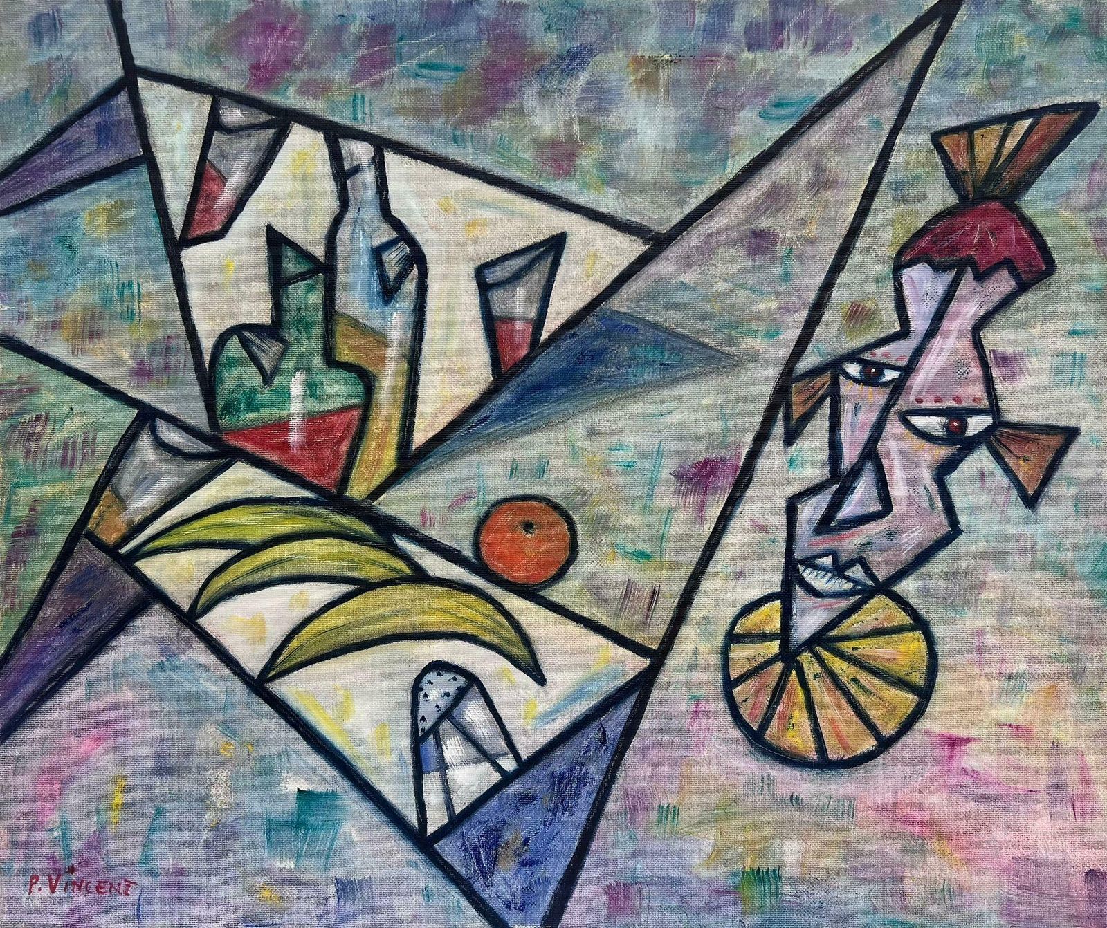 Pierre Vincentcubist French Oil Painting Still Life Abstract Composition