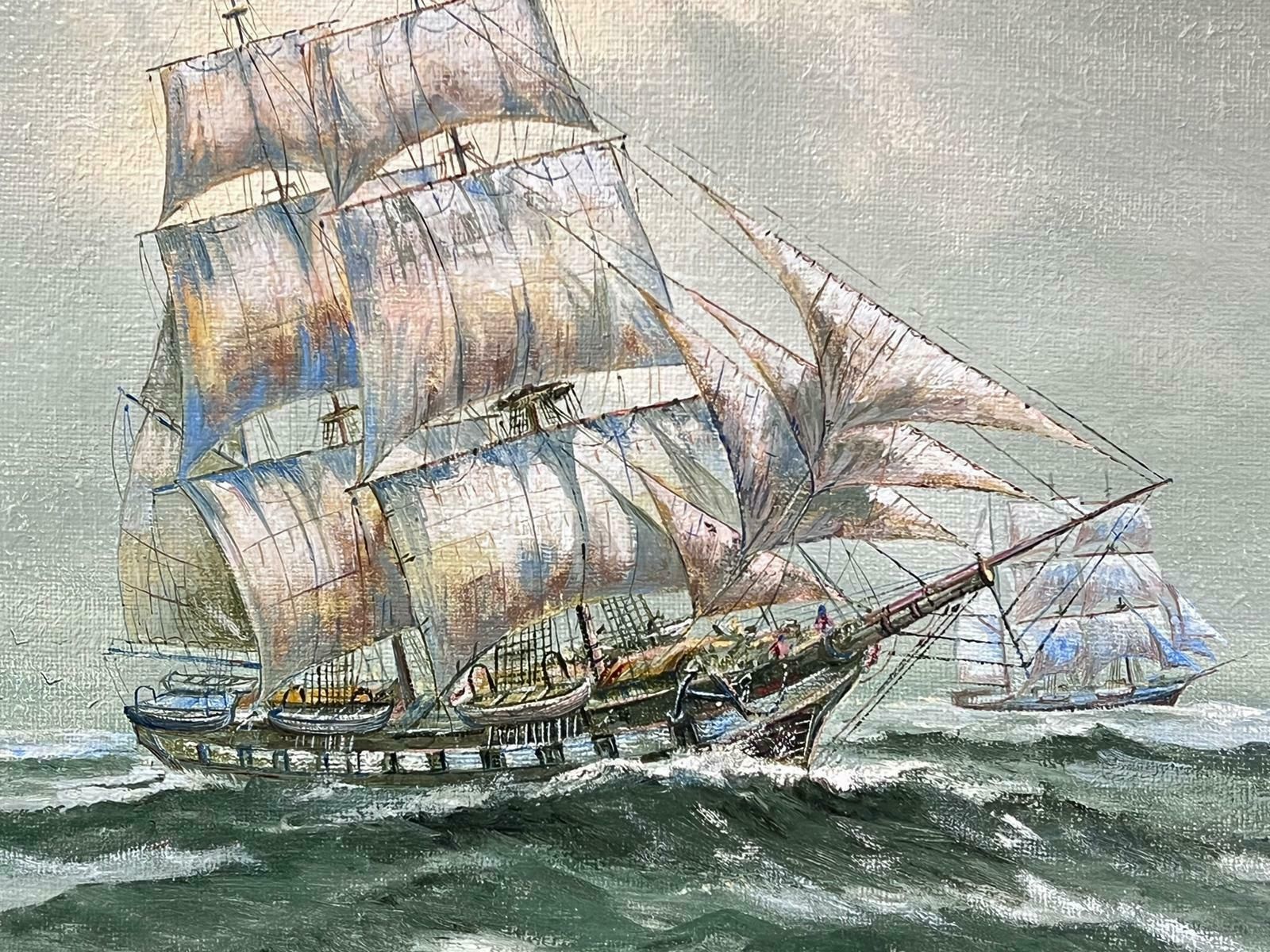 Henry Woodwardlarge British Marine Oil Painting Old Whaling Ships On High Seas, Signed Canvas photo vinterior
