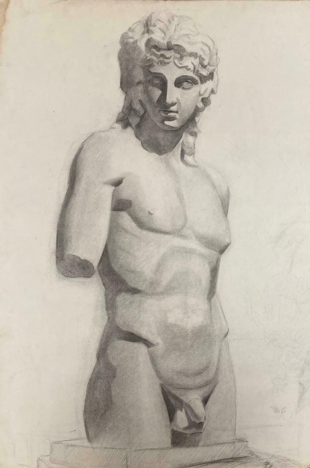 Jeanne Nachat1900s French Atelier Life Drawing Academic Sculpture Of Male Nude Figure1900s