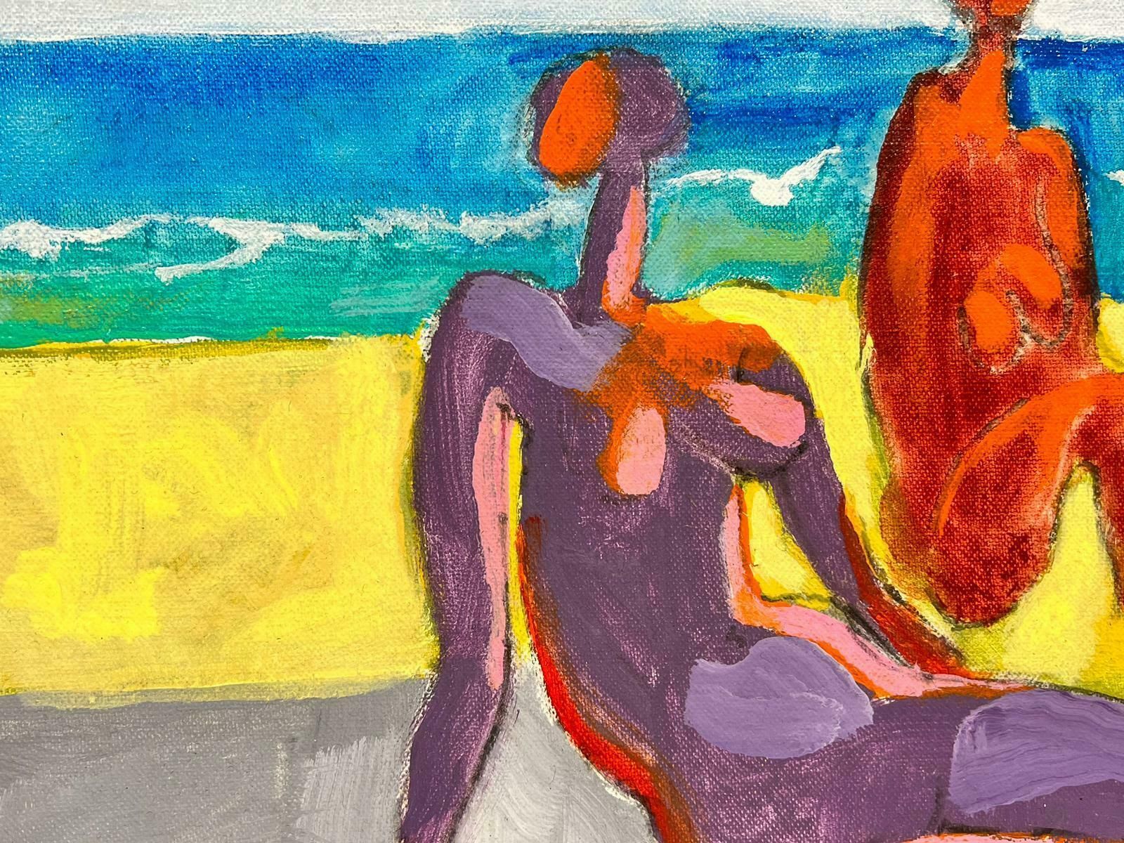Miguel Anibalcontemporary Abstract Oil Painting Nude Figures On Sunny Beach, Chilean Artist photo Art