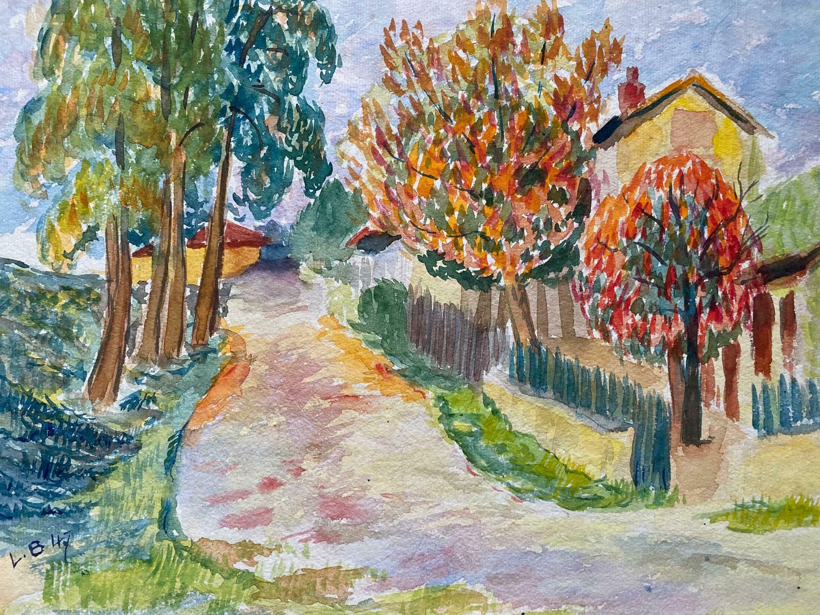Louis Bellon1940's Provence French Orange And Green Landscape    Post Impressionist Artistc. 1940s photo furniture