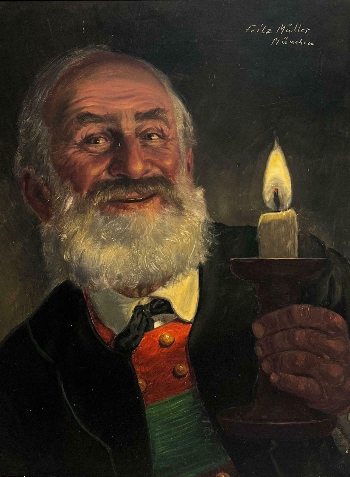 Fritz Mullerbavarian Gentleman Holding A Candle Fine German Oil Painting Portrait Of Man photo for sale