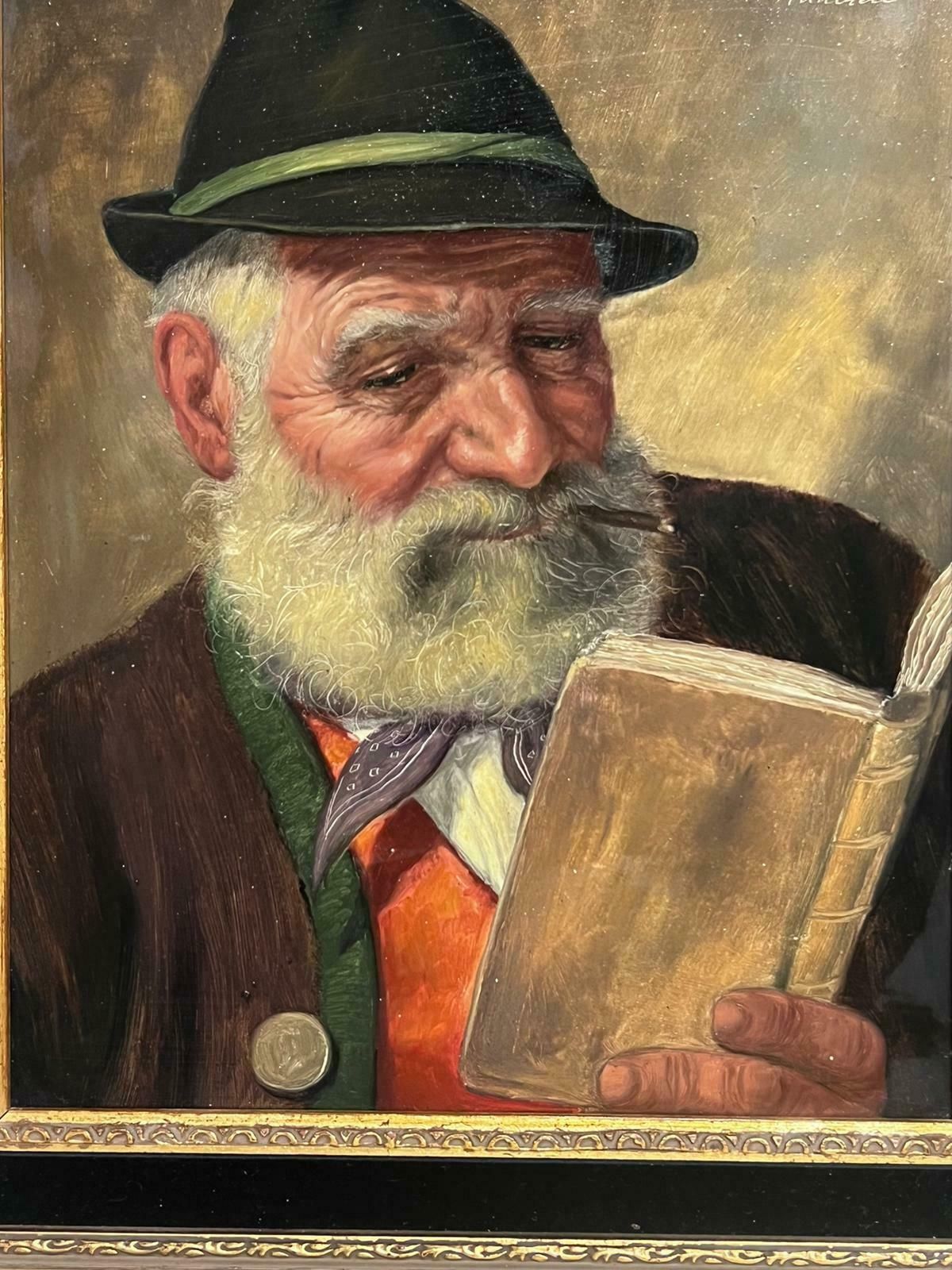Fritz Mullerfine German Portrait Of Elderly Man With Beard Enjoying A Smoke And Reading Book photo Art