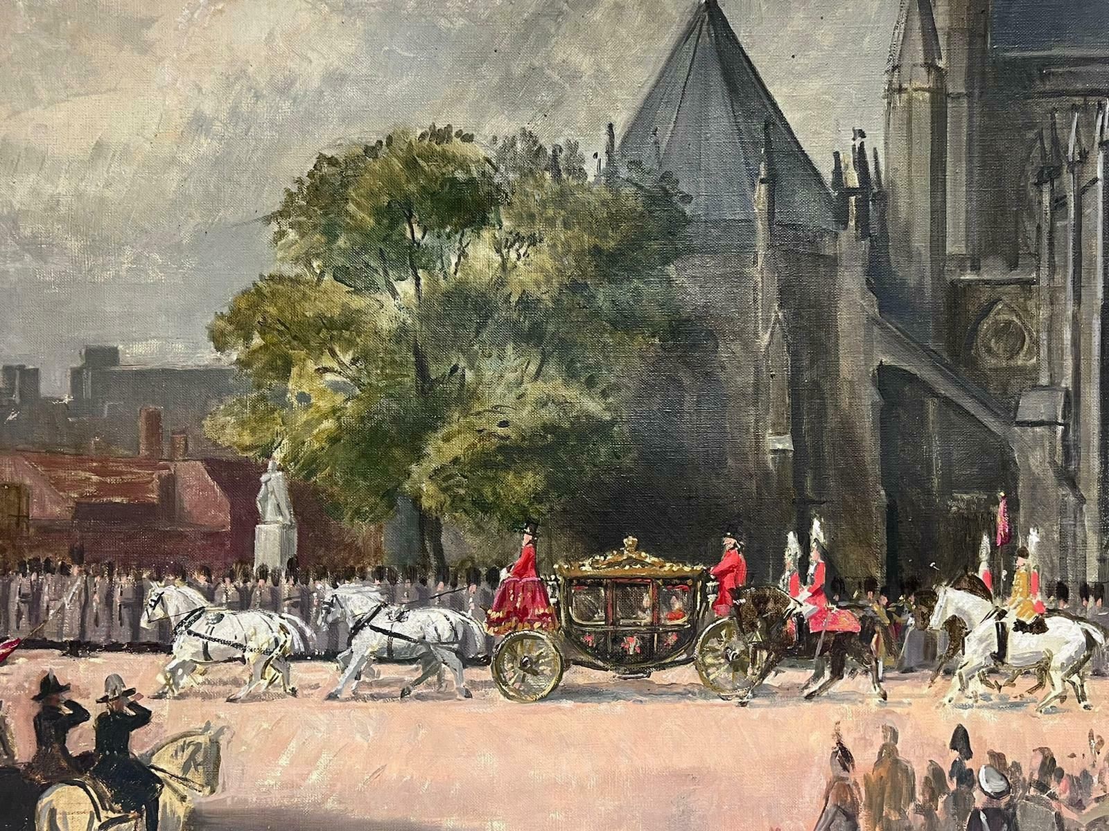 Patrick Edward Phillips The Queen's Coronation 1953 Original British Oil Painting Canvas State Carriage1953 photo furniture