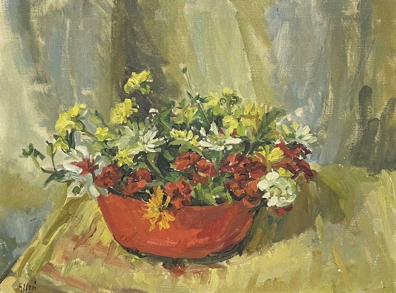 British Mid 20th Centurylarge Mid 20th Century Signed Oil Painting Still Life Flowers In Interior photo 662.0