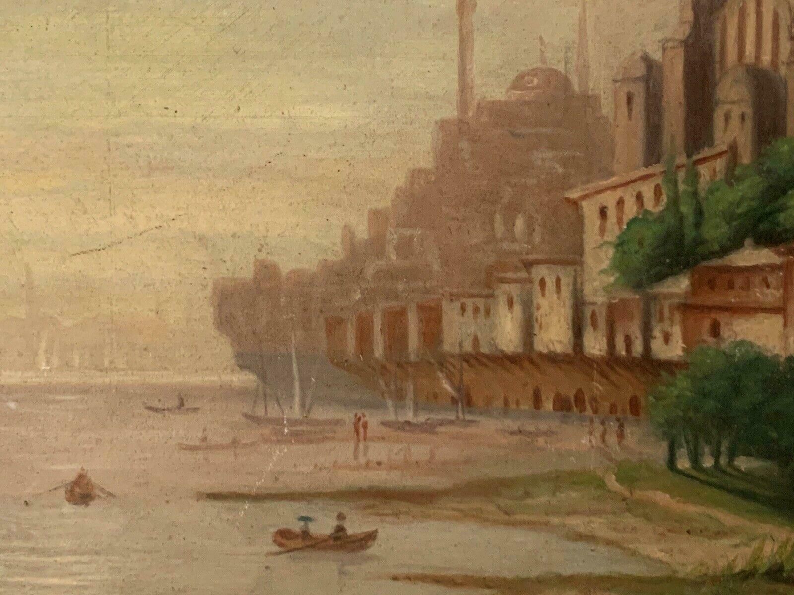 Unknown19th Century European Oil On Wood Panel   Busy Merchant Shipping Sunset Scene19th Century photo Art