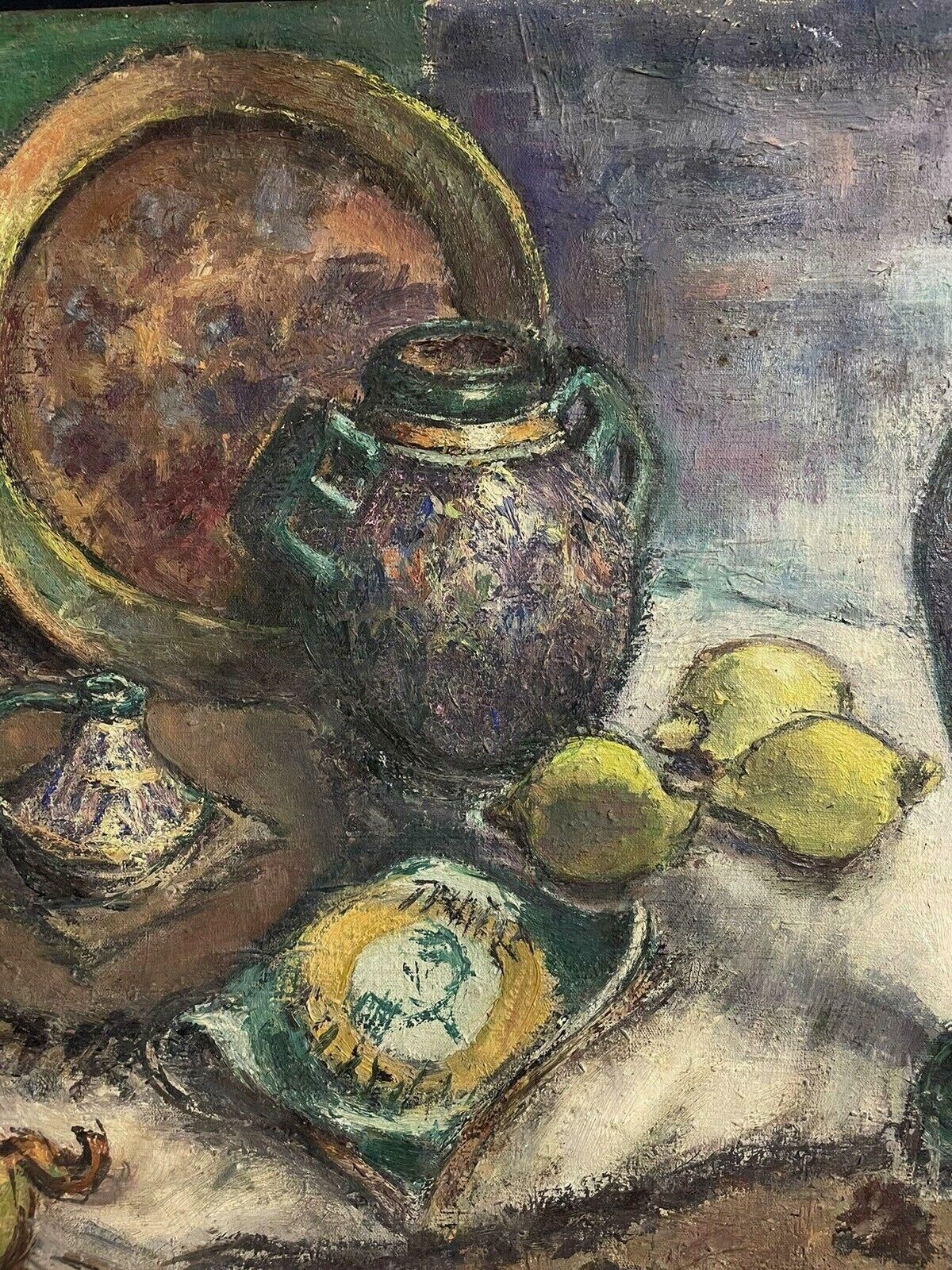 Unknown1940's French Still Life Post Impressionist Signed Oil Still Life Lemons Etc photo for sale