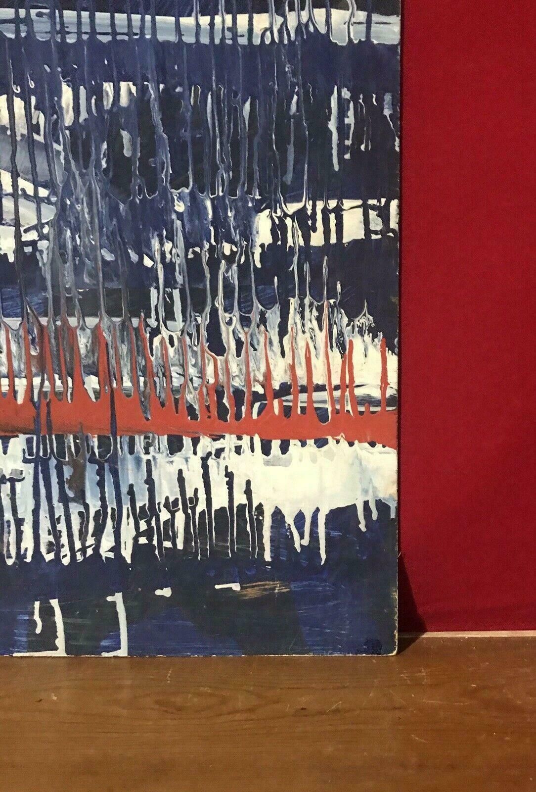 Unknown1980's French Abstract Painting   Drip Work On Large Panel   Red White Bluec. 1990's photo furniture