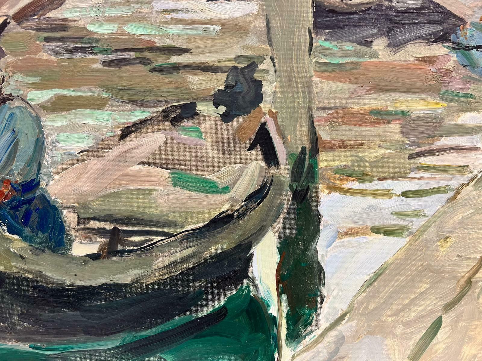 Suzanne Dinkes1950's Post Impressionist French Oil Man In Gondola Venice Tranquil Canal, Oil 1950's photo vinterior