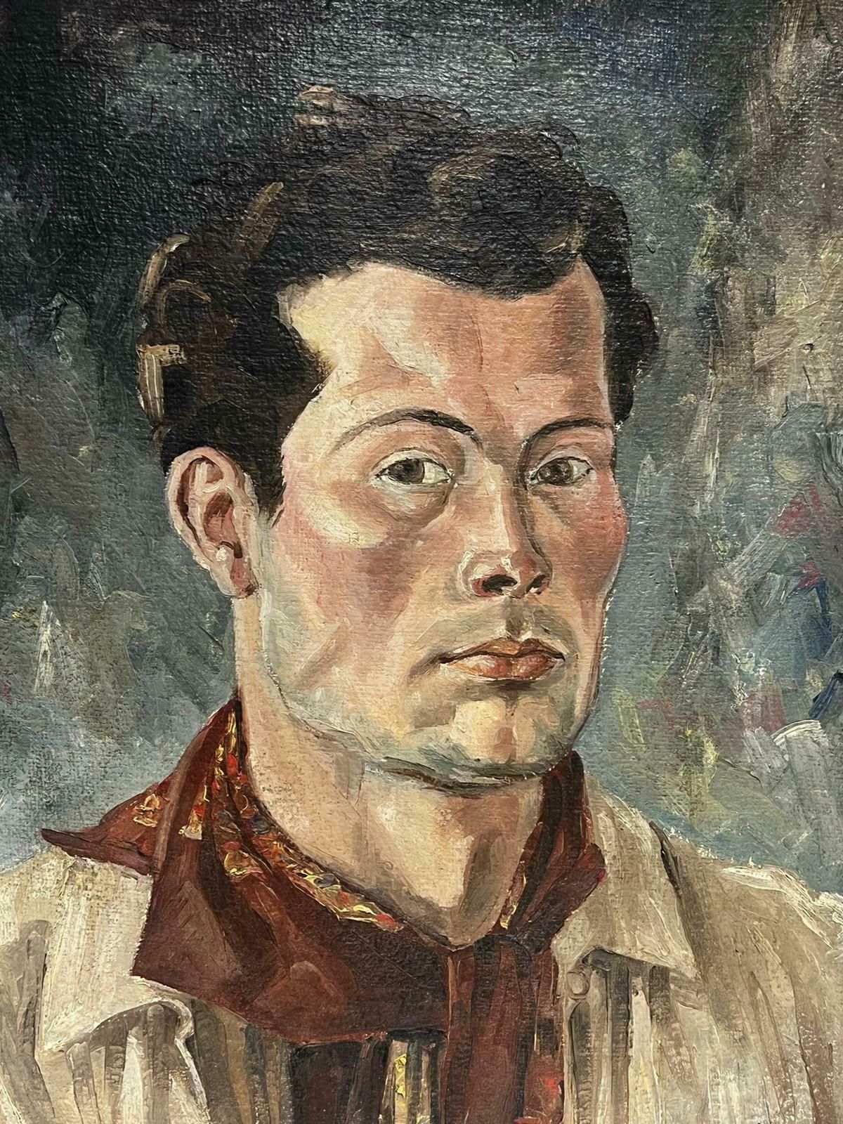 Roger Allain1940's French Portrait Of Young Man Original Signed Oil On Canvas Period Frame1941 photo furniture
