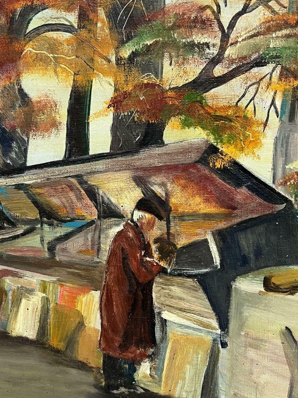 French School1960's French Impressionist Signed Dated Oil Book Sellers River Seine Paris photo vinterior