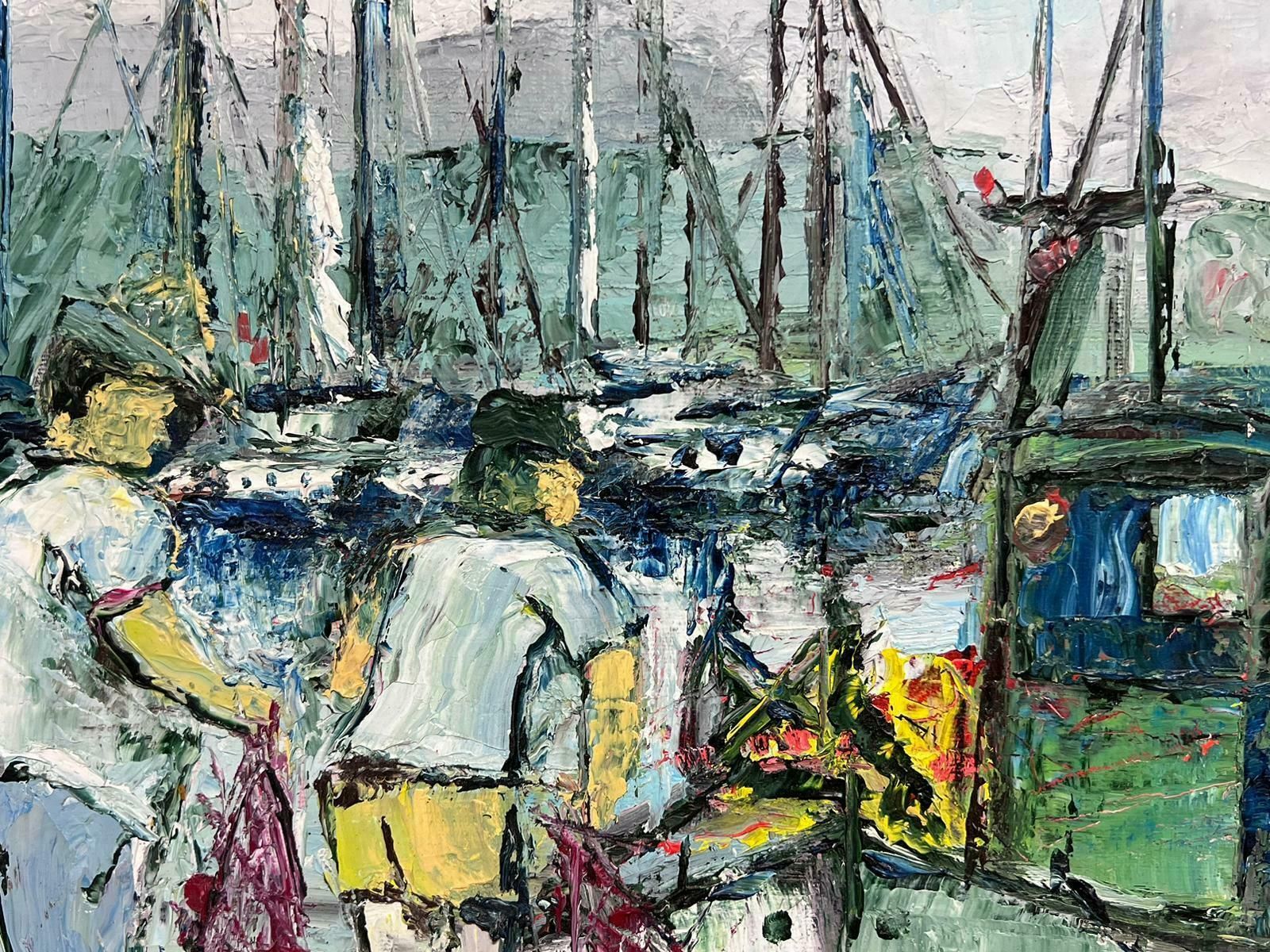 French Modernistfisherman On Quay Tending His Nets Signed French Modernist Expressionist Oil photo furniture
