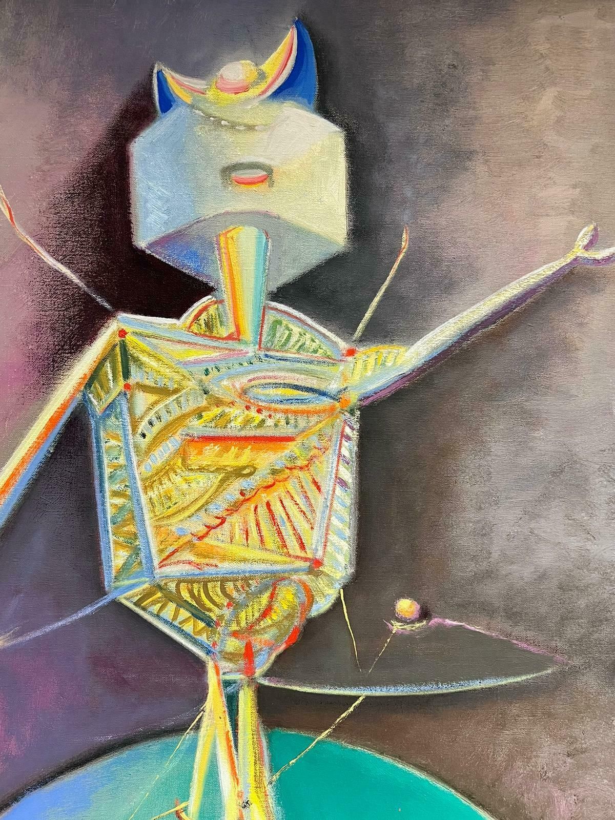 T. Fabris1970’s French Surrealist Signed Oil Painting Abstract Robot Sculpture1970's photo vinterior