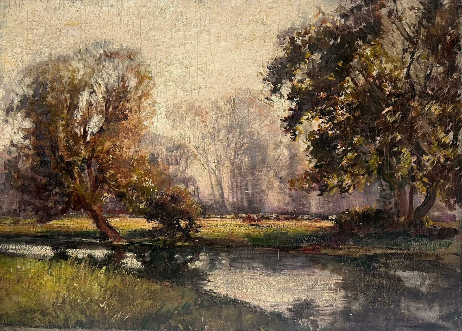French Schoolantique French Impressionist Oil Painting Summer Meadows With Animals Grazing photo Art