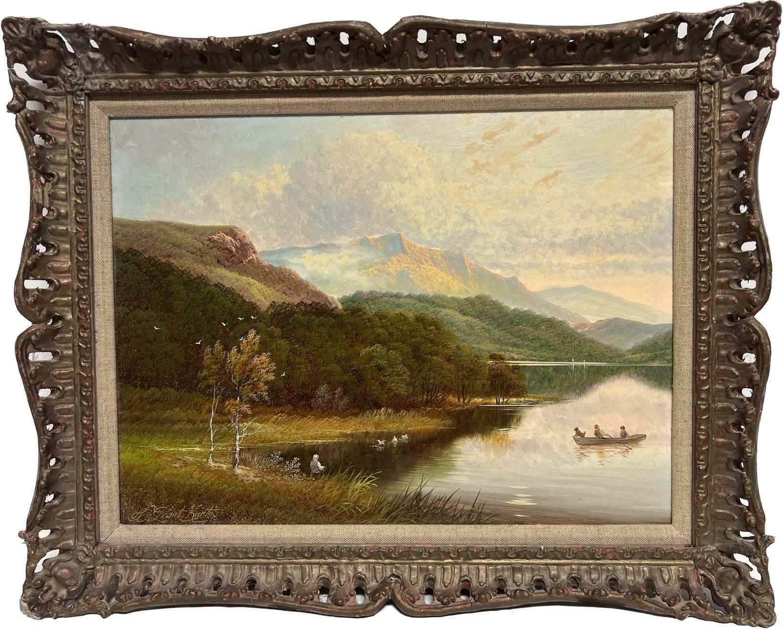 Andrew Grant Kurtisscottish Highlands Oil Painting Figures Fishing The Loch & Signed British Oil photo furniture