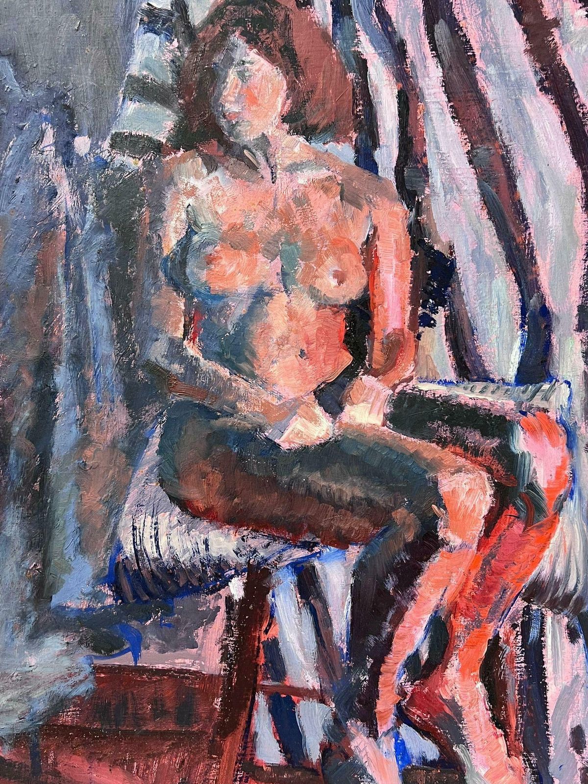 Helen Greenfield English Impressionist Oil Painting Pink Artists Nude Model Posed On Bed photo furniture