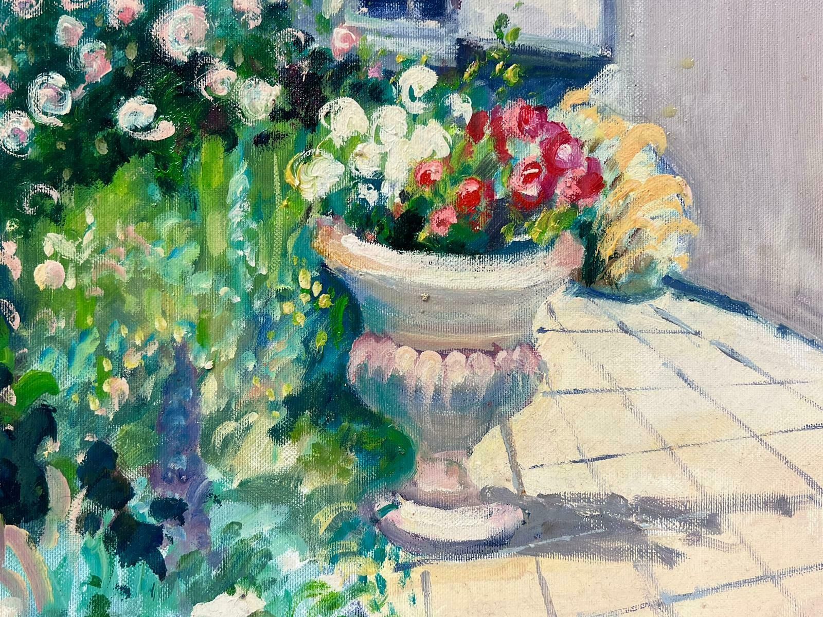 Guy Benardflowers In Garden Urn Grand House Gardens Original French Impressionist Oil photo for sale