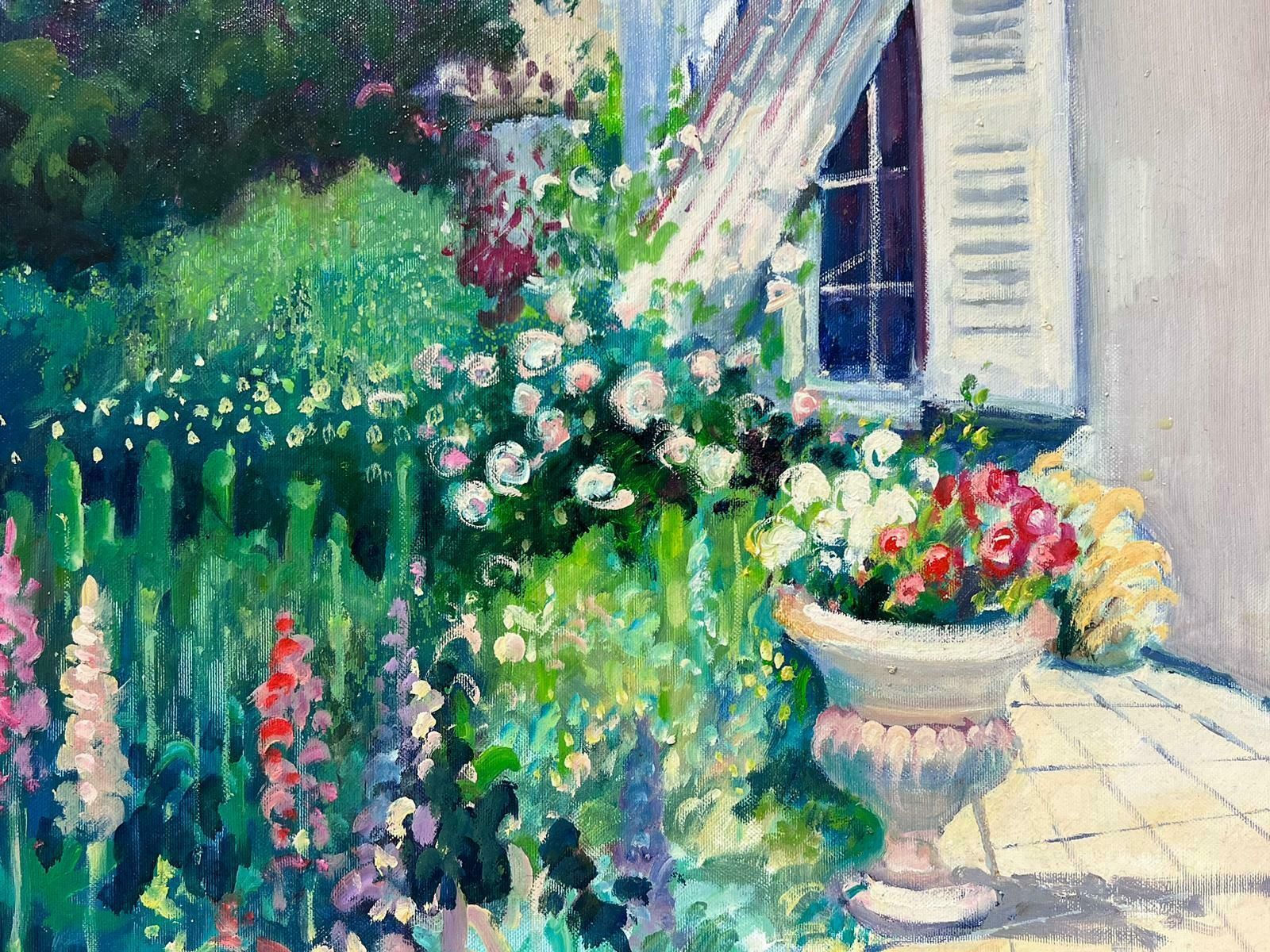 Guy Benardflowers In Garden Urn Grand House Gardens Original French Impressionist Oil photo buy