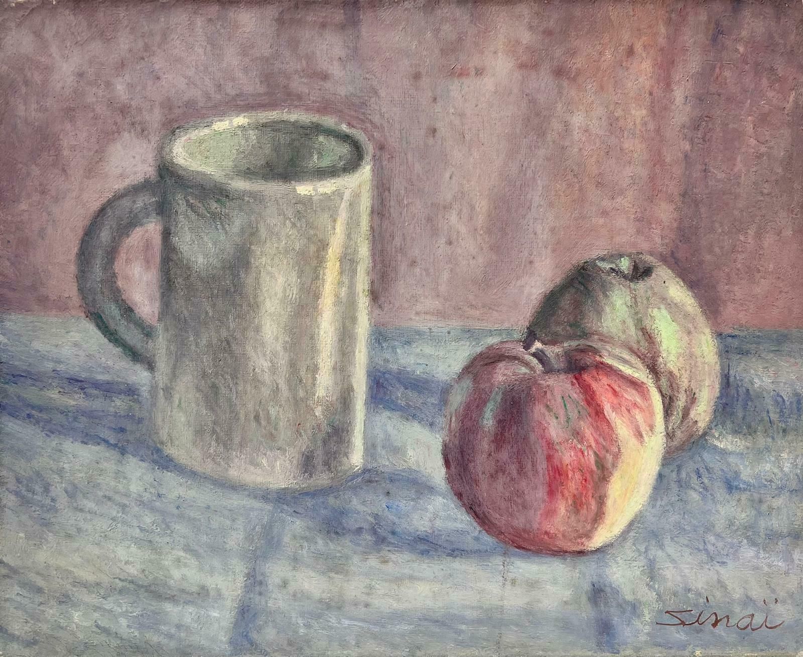 French Schooltwo Apples & Jug French Modernist Signed Still Life Oil Painting