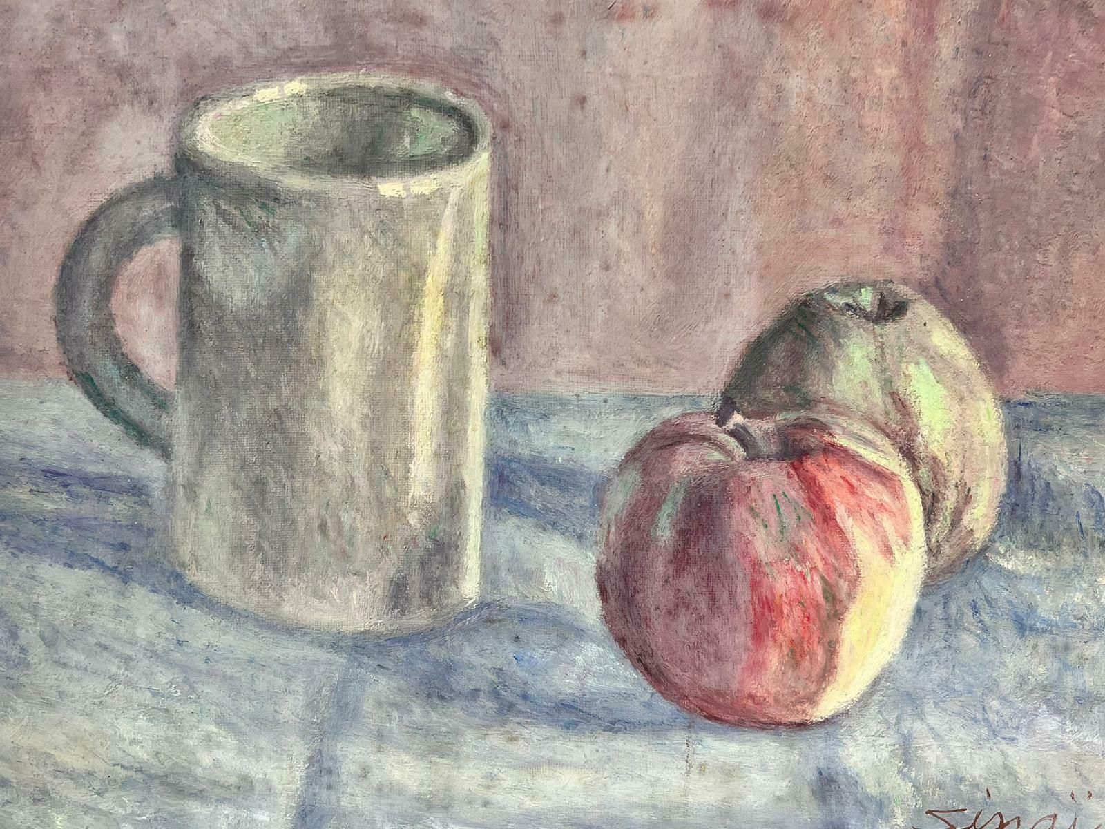 French Schooltwo Apples & Jug French Modernist Signed Still Life Oil Painting photo for sale