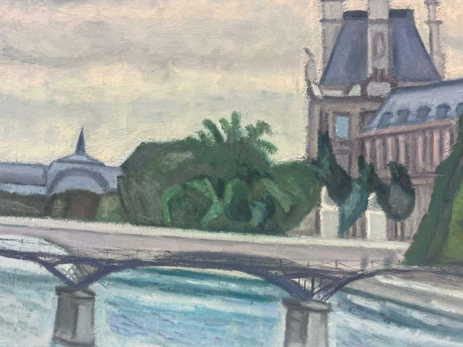 French Schoolparis Skyline River Seine & Louvre Buildings Signed French Modernist Oil photo furniture