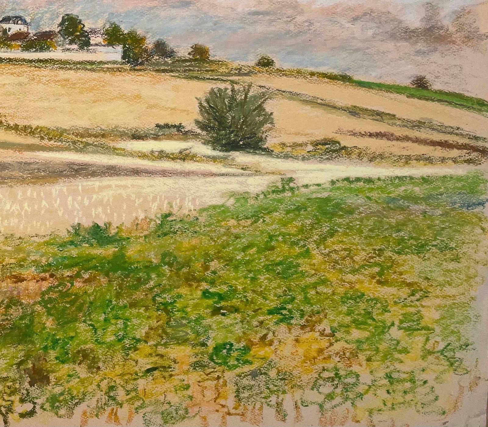 Josine Vignonmid Century French Original Pastel Drawing Of Countryside Landscape1950's photo 868.0