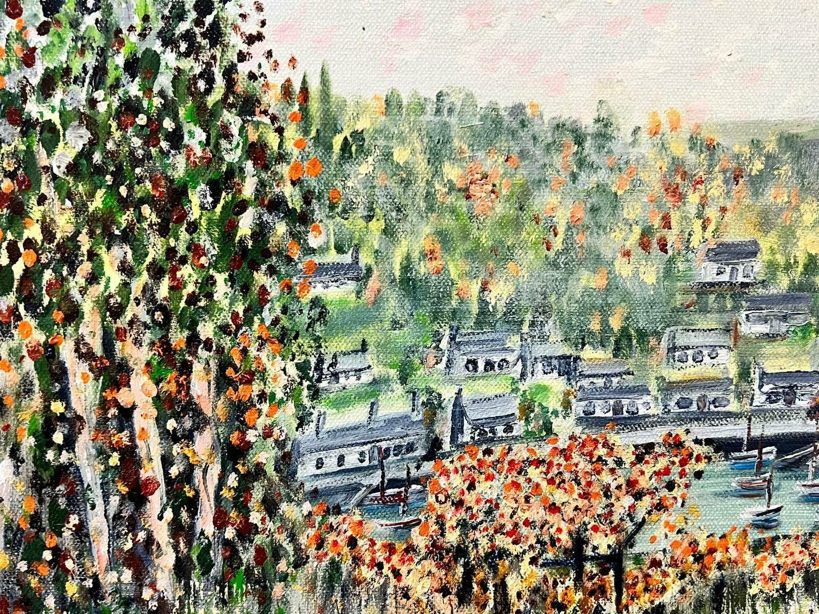 Contemporary British Pointillist Style River Landscape With Trees & Far Reaching View Of Town photo 919.0