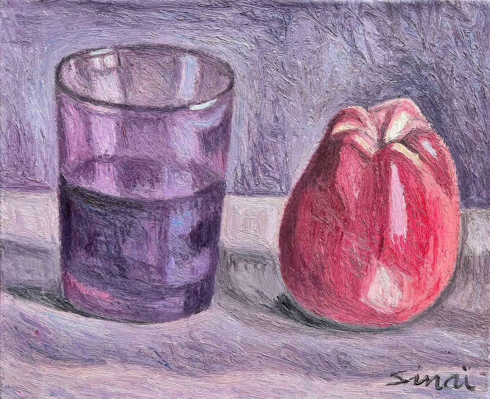 French Schoolfrench Post Impressionist Signed Oil Still Life Fruit & Glass Of Wine 20th Cent