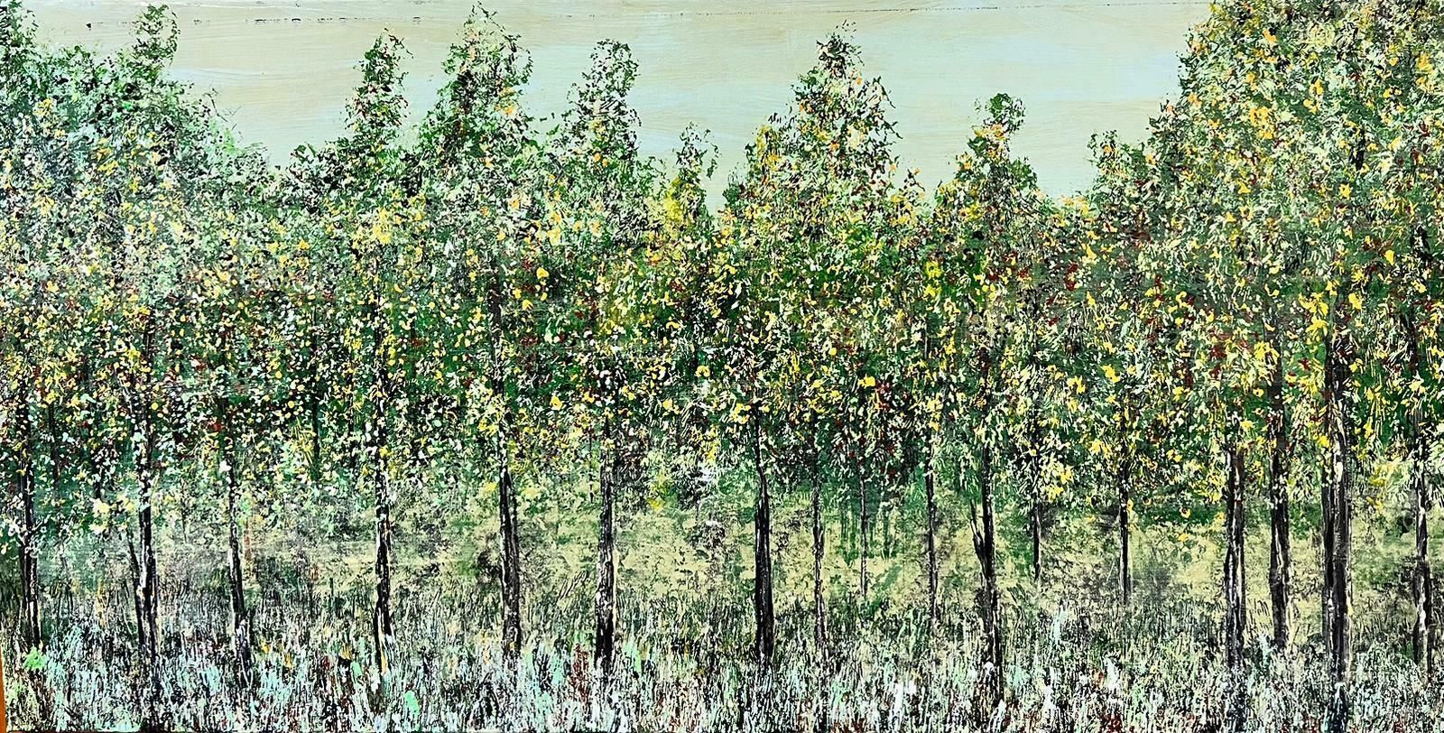 Contemporary British Tall Trees British Surrealist Modernist Oil Painting On Canvas Large Work