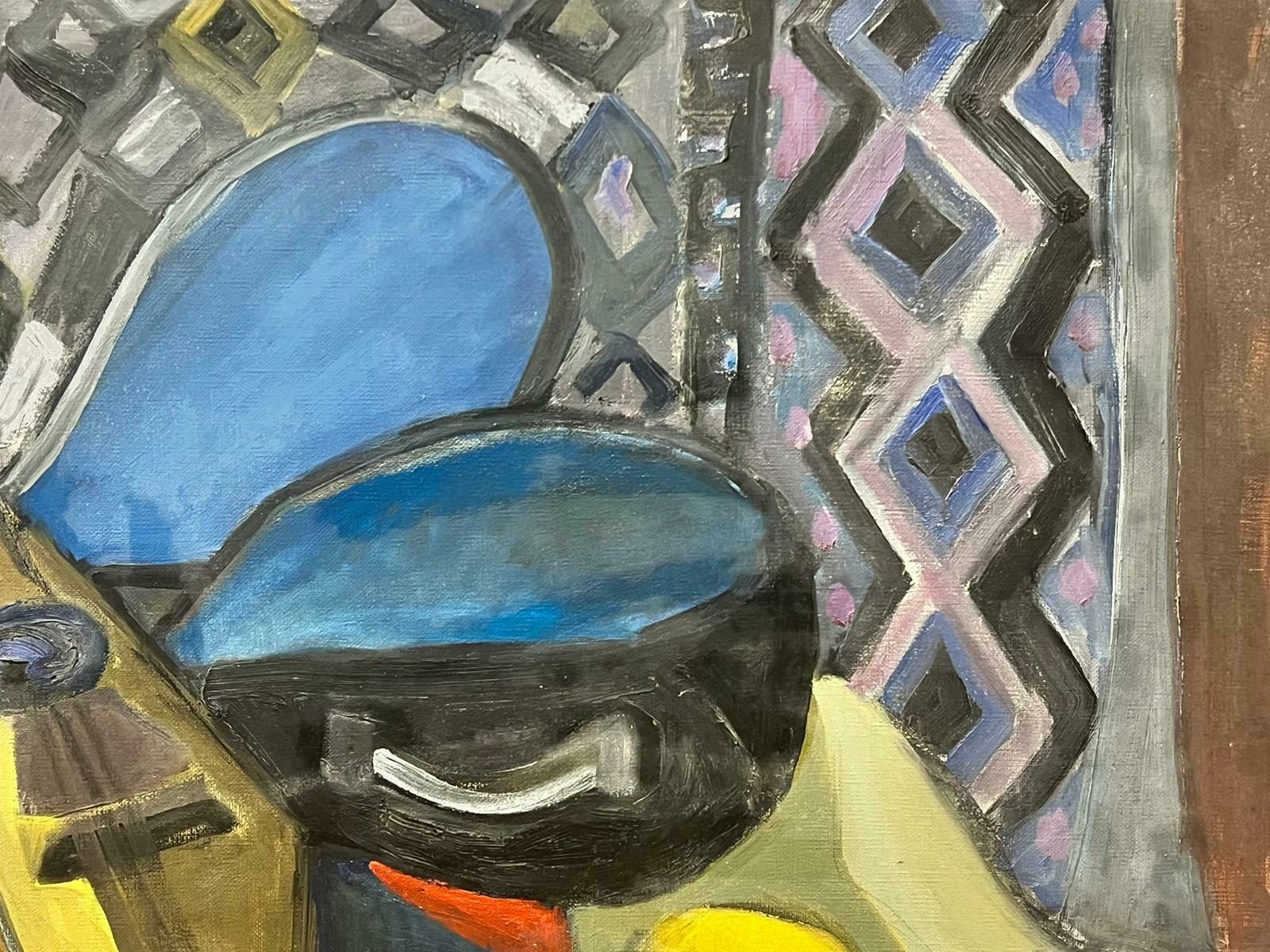 French Schoolmid Century French Cubist Still Life Oil Mandolin Abstract Interior Scene photo Art