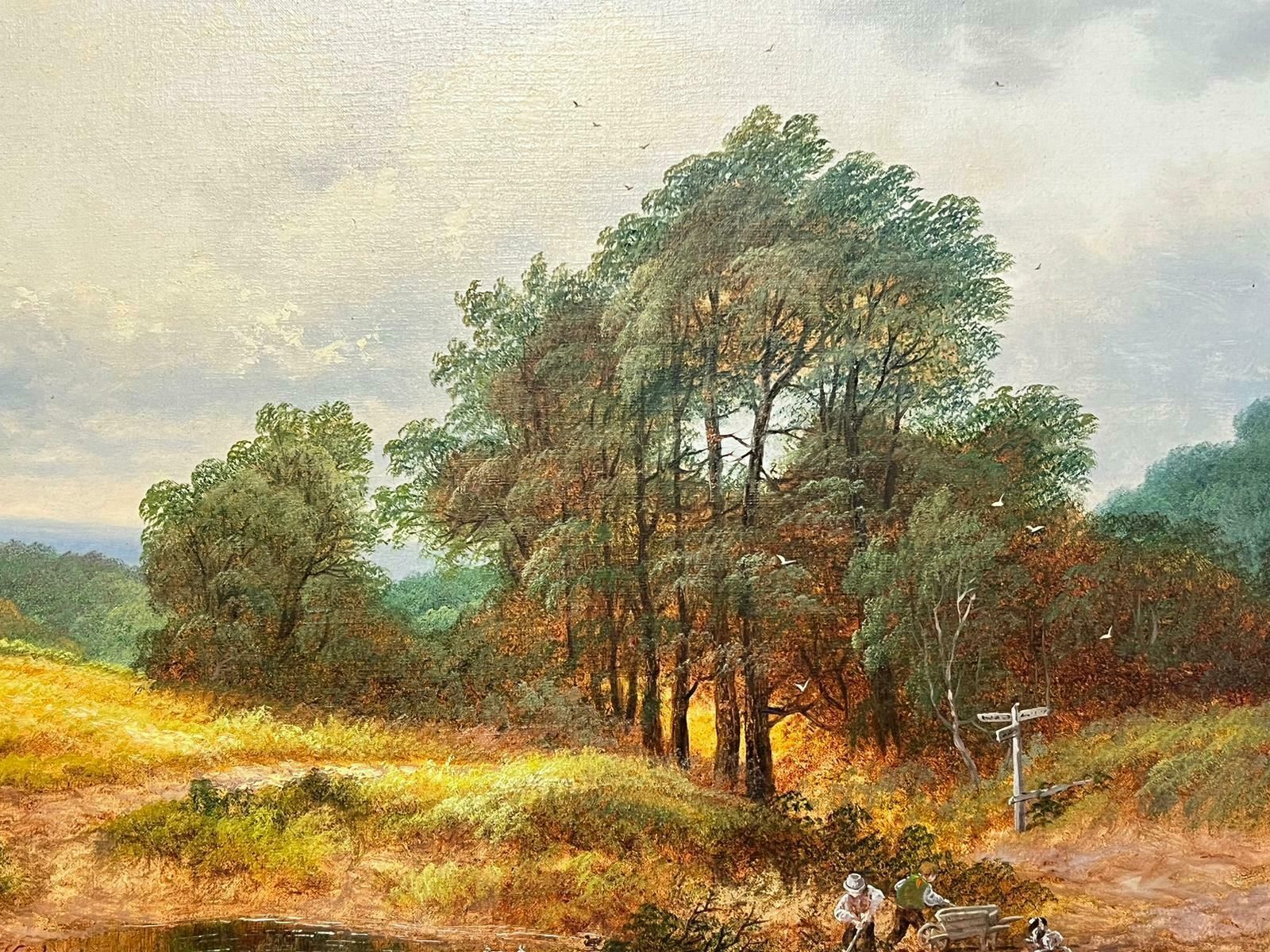 Andrew Grant Curtistraditional English Oil Painting Rural Workers By Lake In Landscape photo for sale
