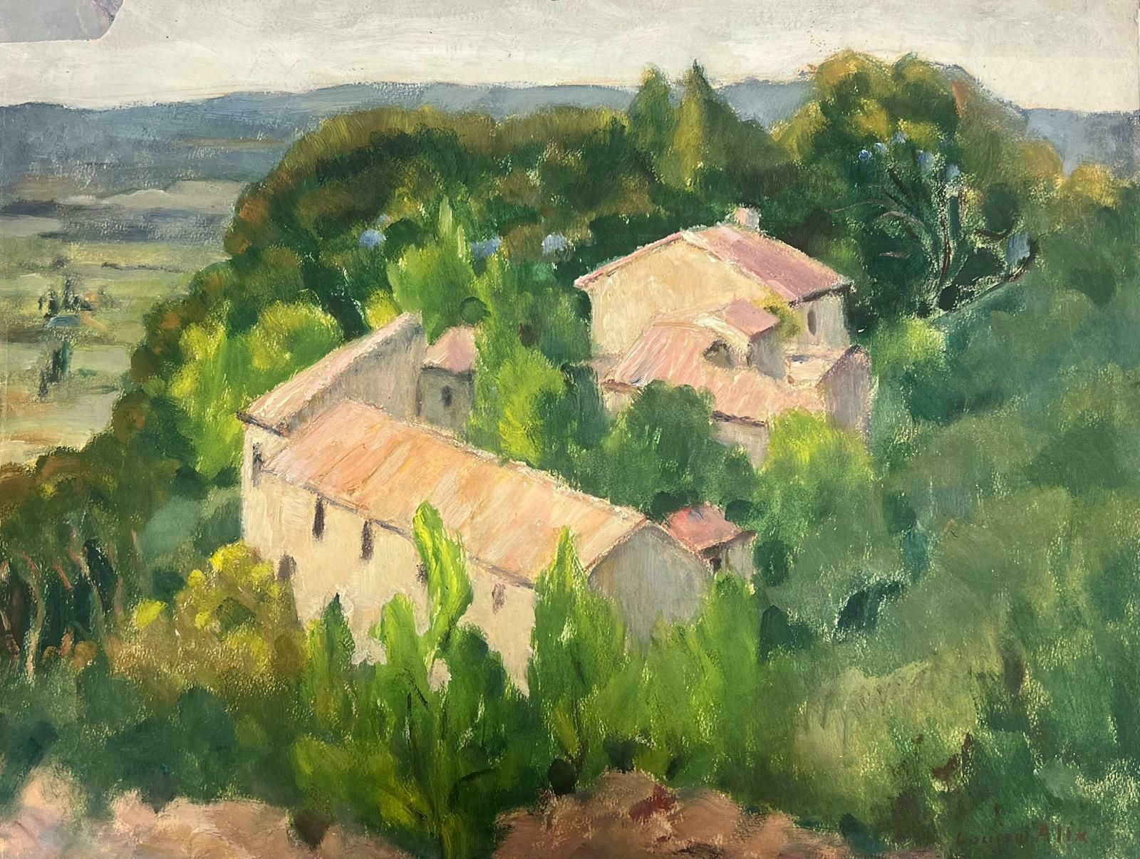 Louise Alix1930's French Oil Painting Chateau In The Summer Green Tree Landscape 1930's